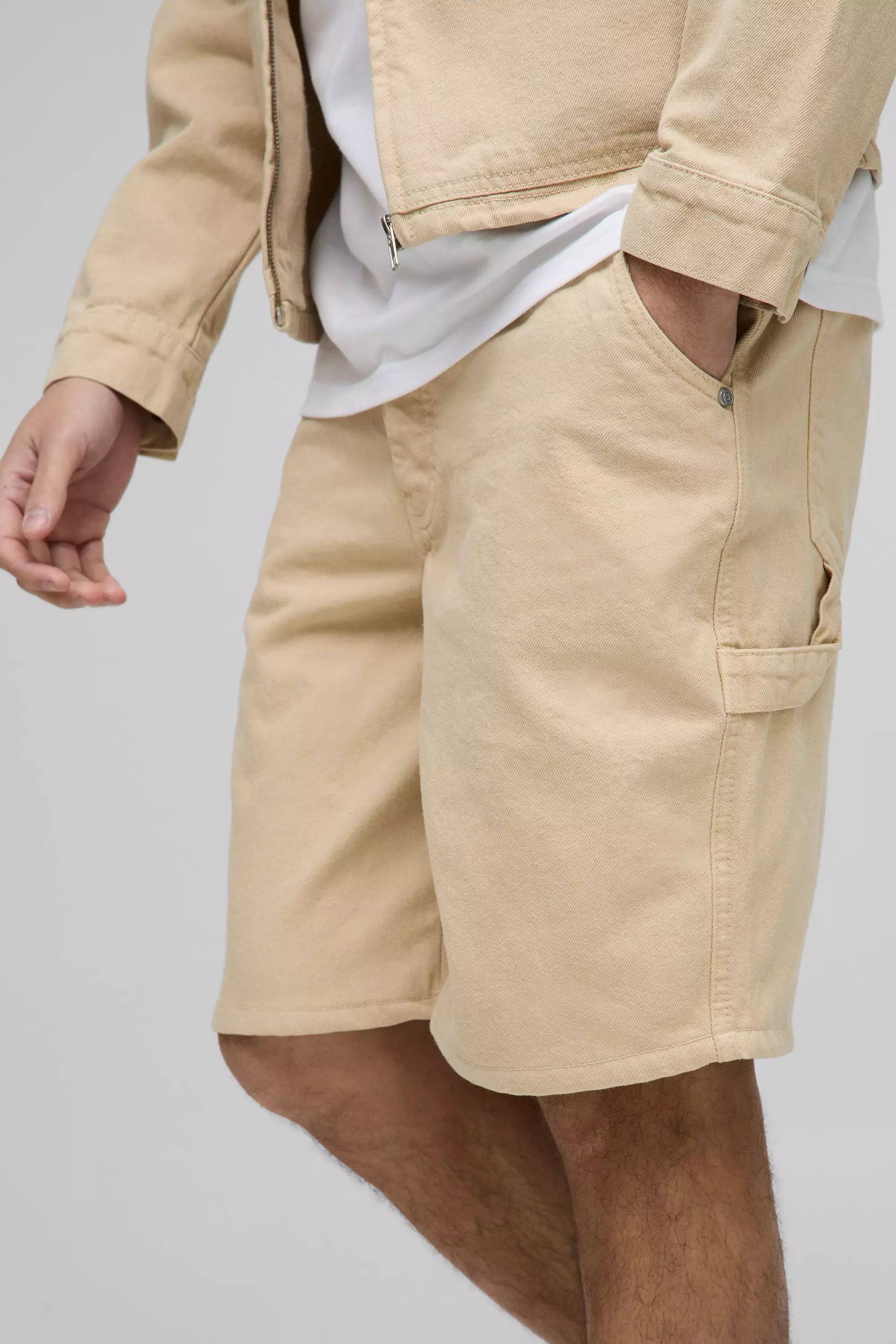 Pantaloncini Da Lavoro Rilassati In Twill, Ecru immagine alternativa