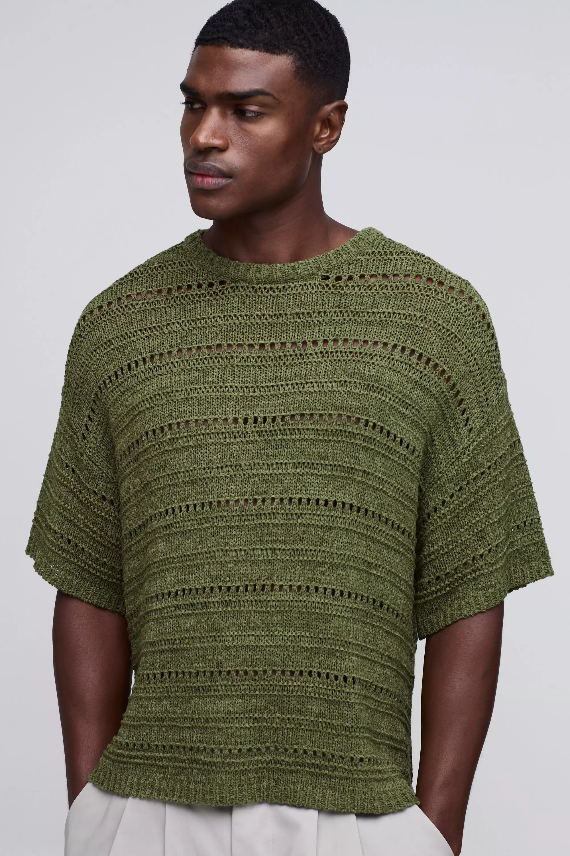 Kastiges Oversize Hemd in Häkeloptik, Olive alternatives Bild