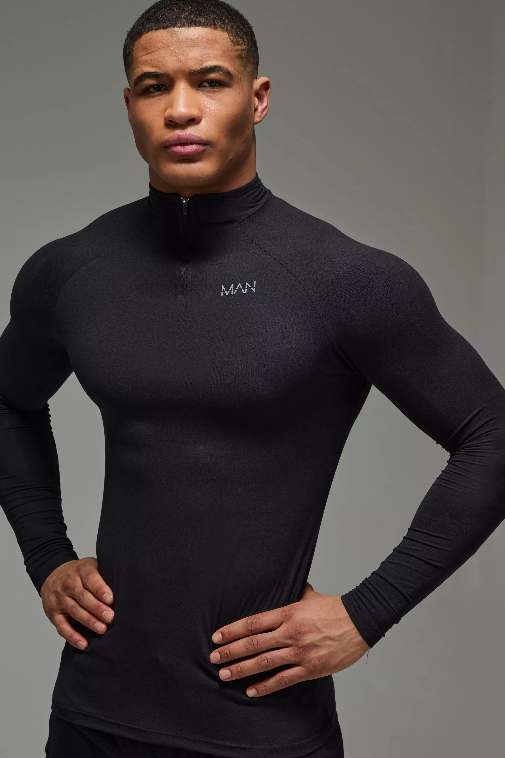 Black Man Active Marl Muscle Fit Performance 1/4 Zip alternative image