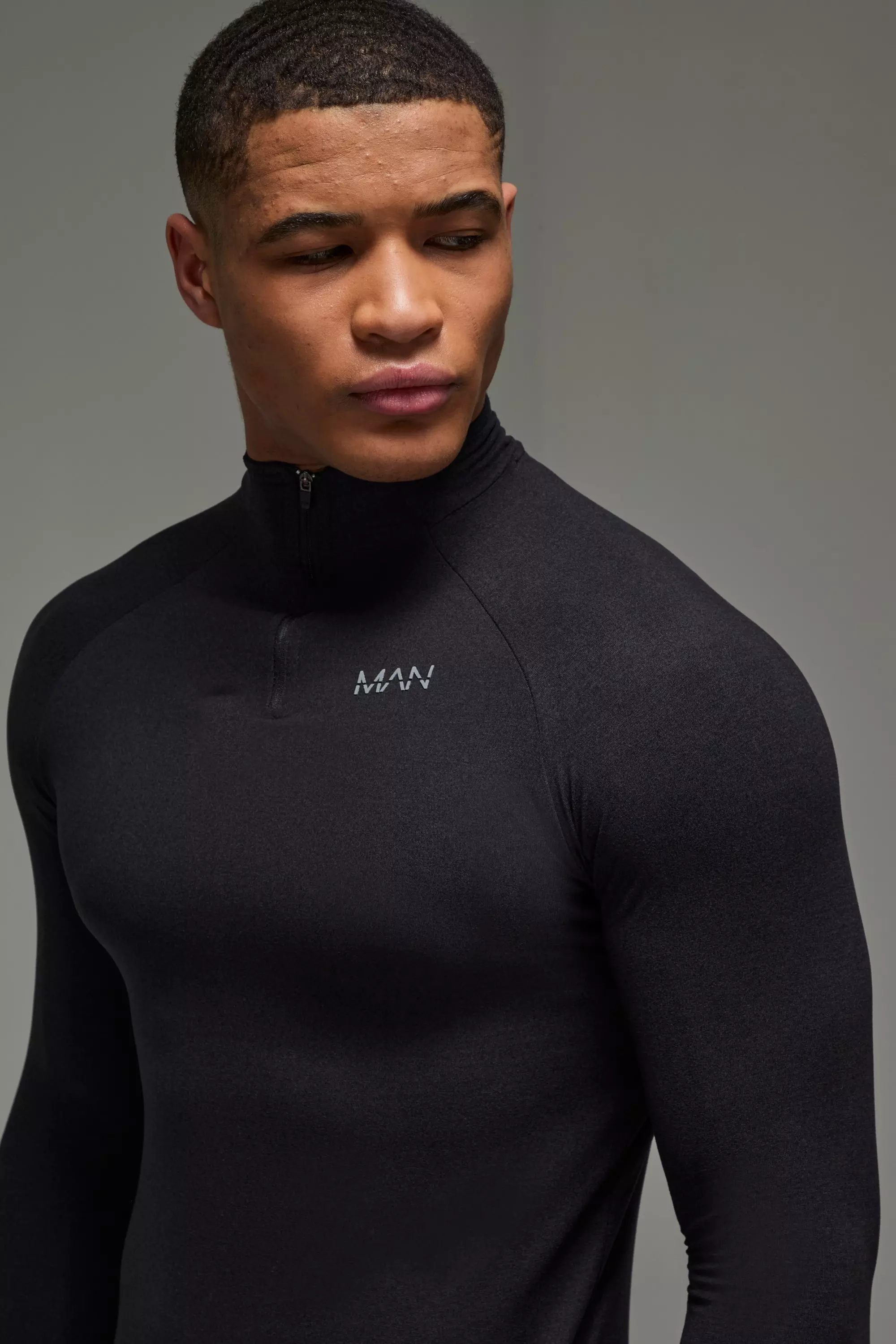 Black Man Active Marl Muscle Fit Performance 1/4 Zip alternative image