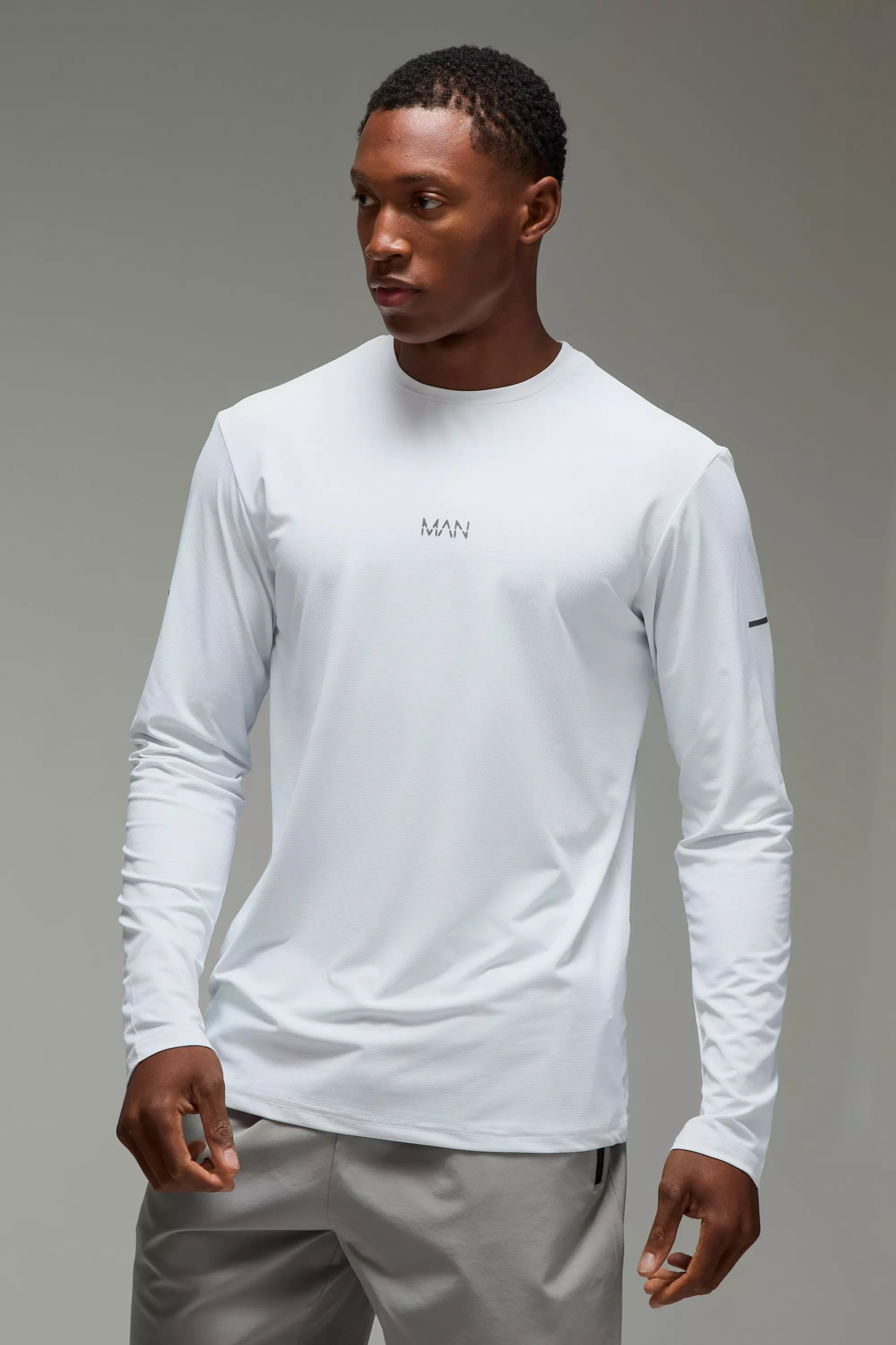 White Man Active Grid Texture Regular Fit Long Sleeve