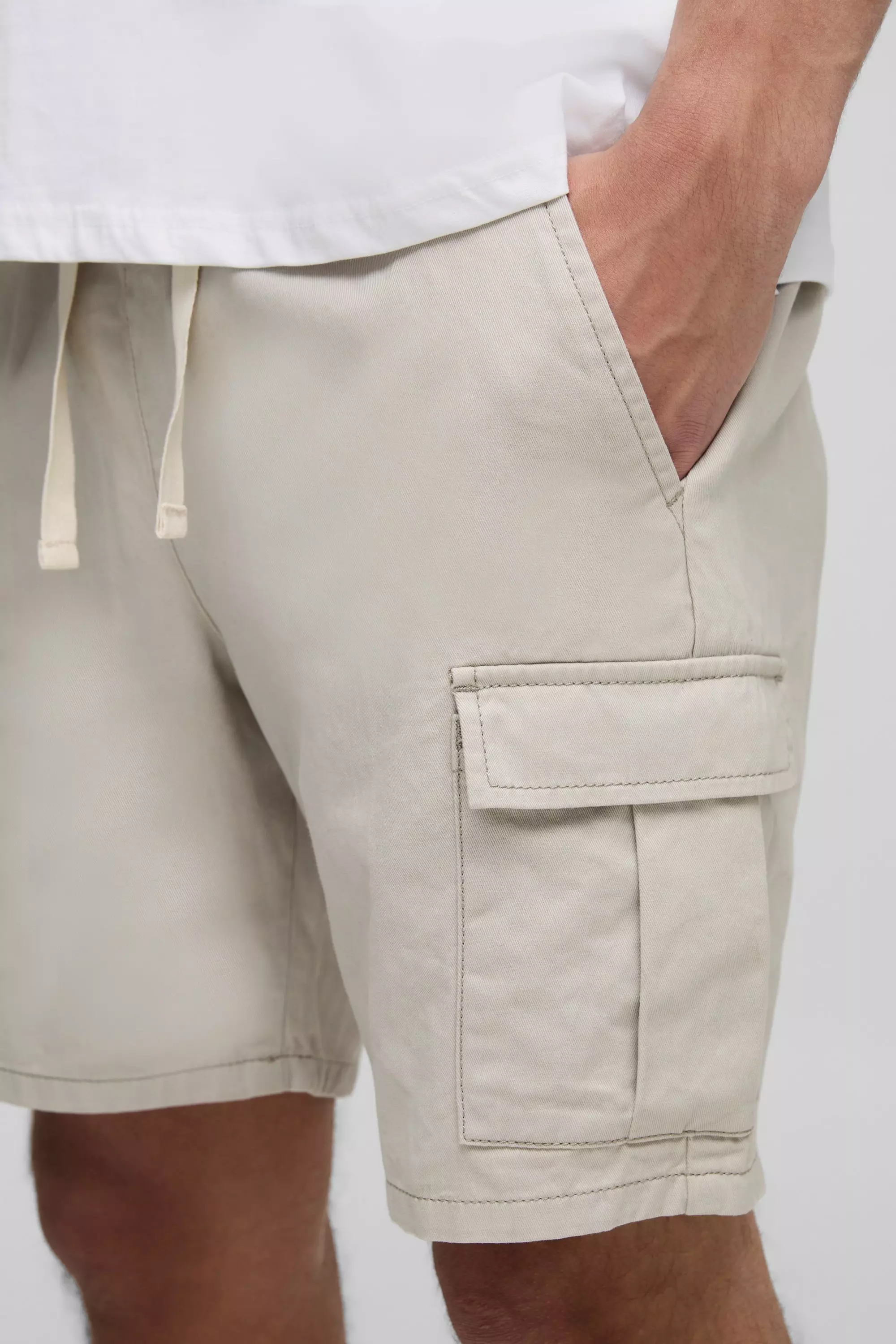 Elasticated Waist Stone Slim Fit Cargo Shorts alternative image