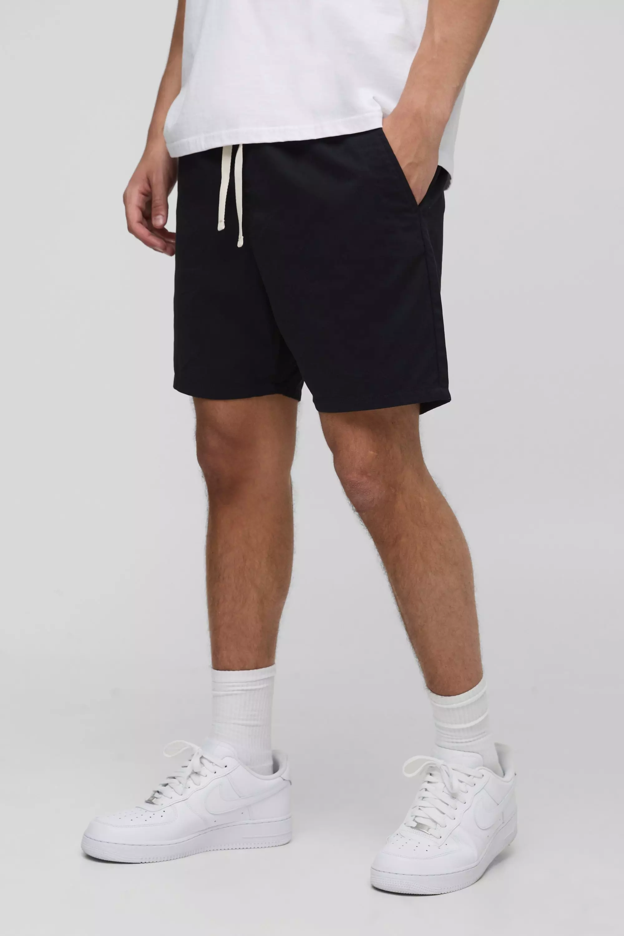 Black Elasticated Waist Slim Fit Twill Shorts alternative image