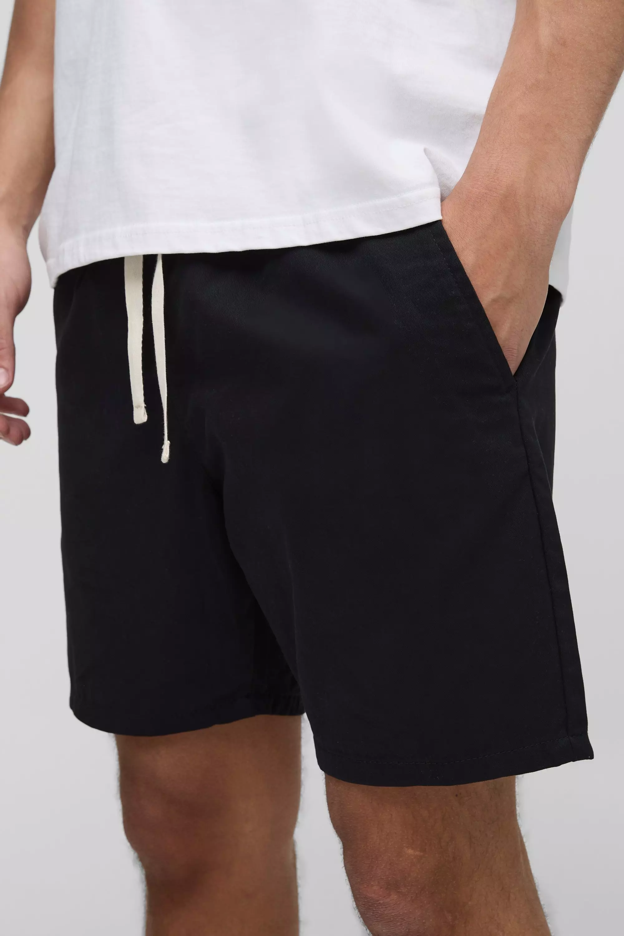 Black Elasticated Waist Slim Fit Twill Shorts alternative image