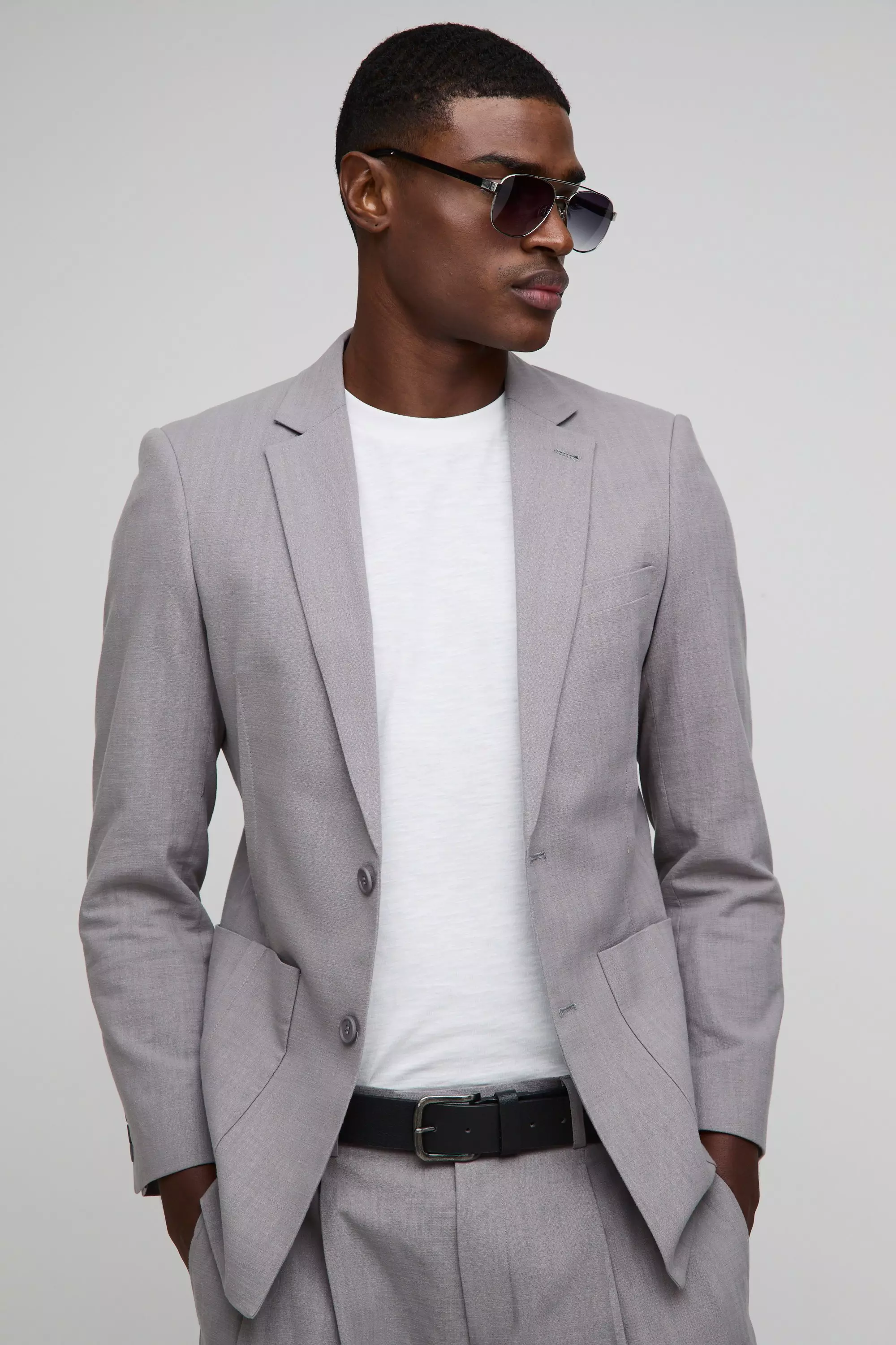Slim-Fit Blazer aus Leinenmischung, Grey alternatives Bild