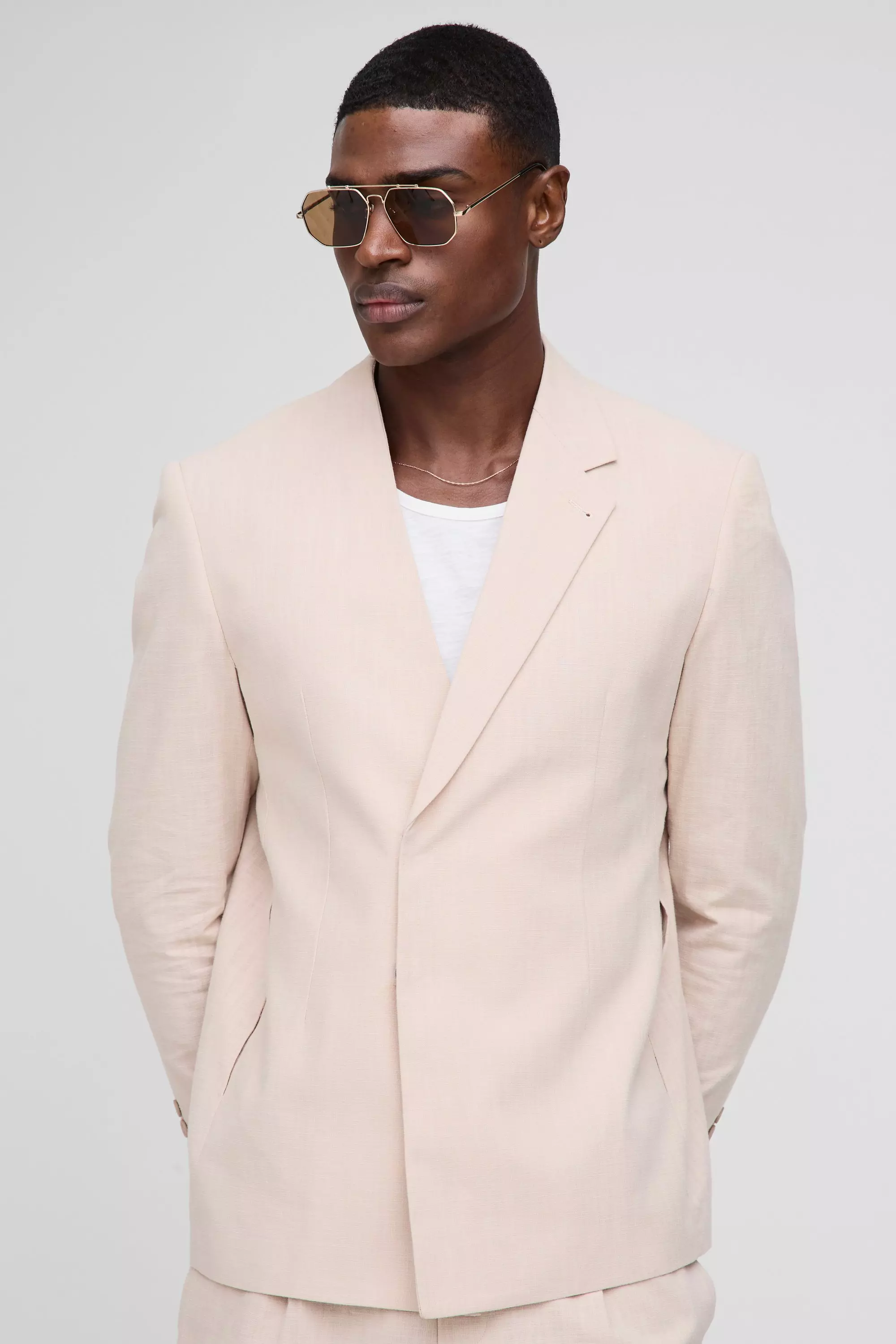 Natural Straight Fit Linen Blend Blazer alternative image