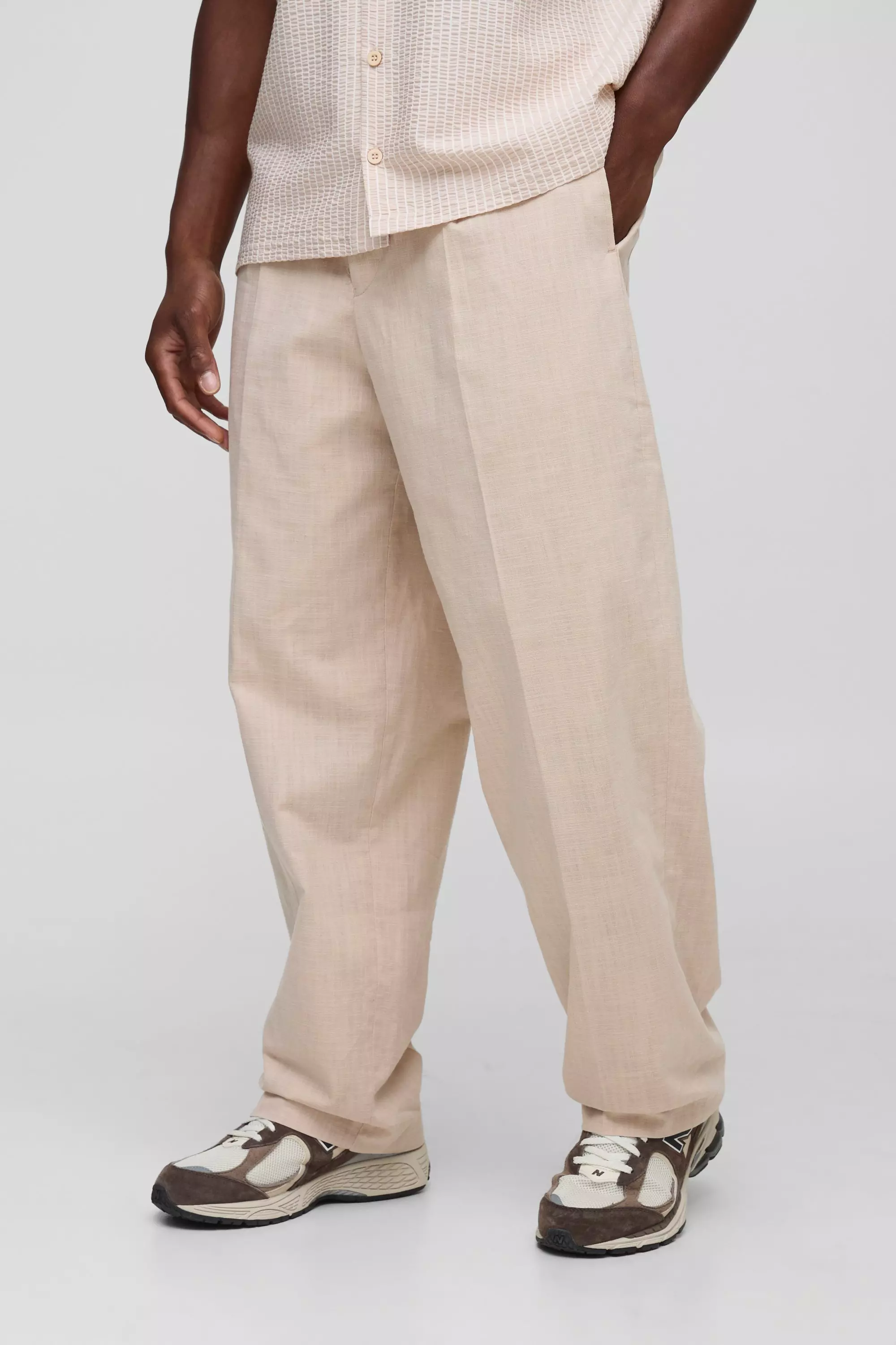 Relaxed Fit Linen Blend Trouser | boohooMAN AU