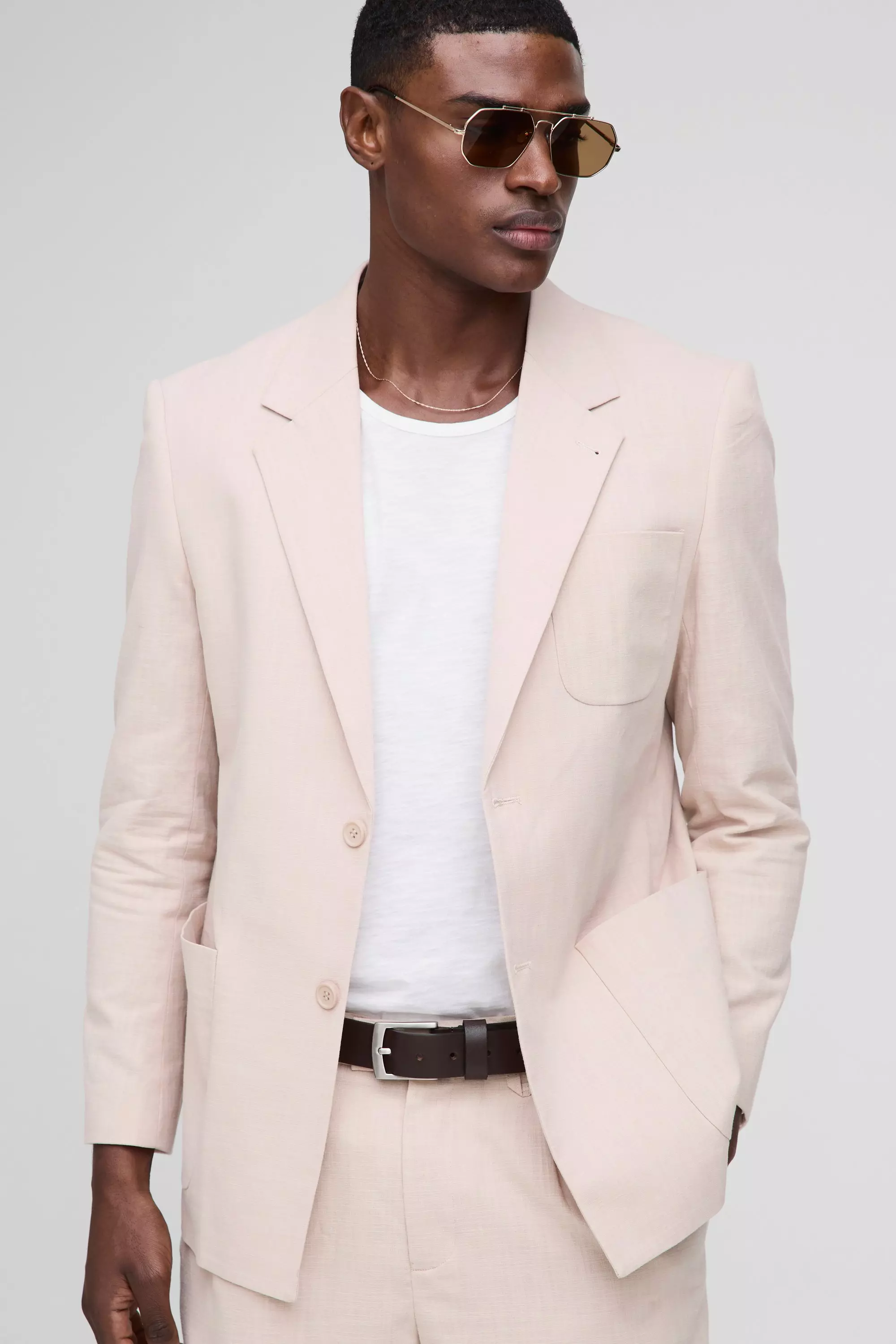 Natural Relaxed Fit Linen Blend Blazer alternative image