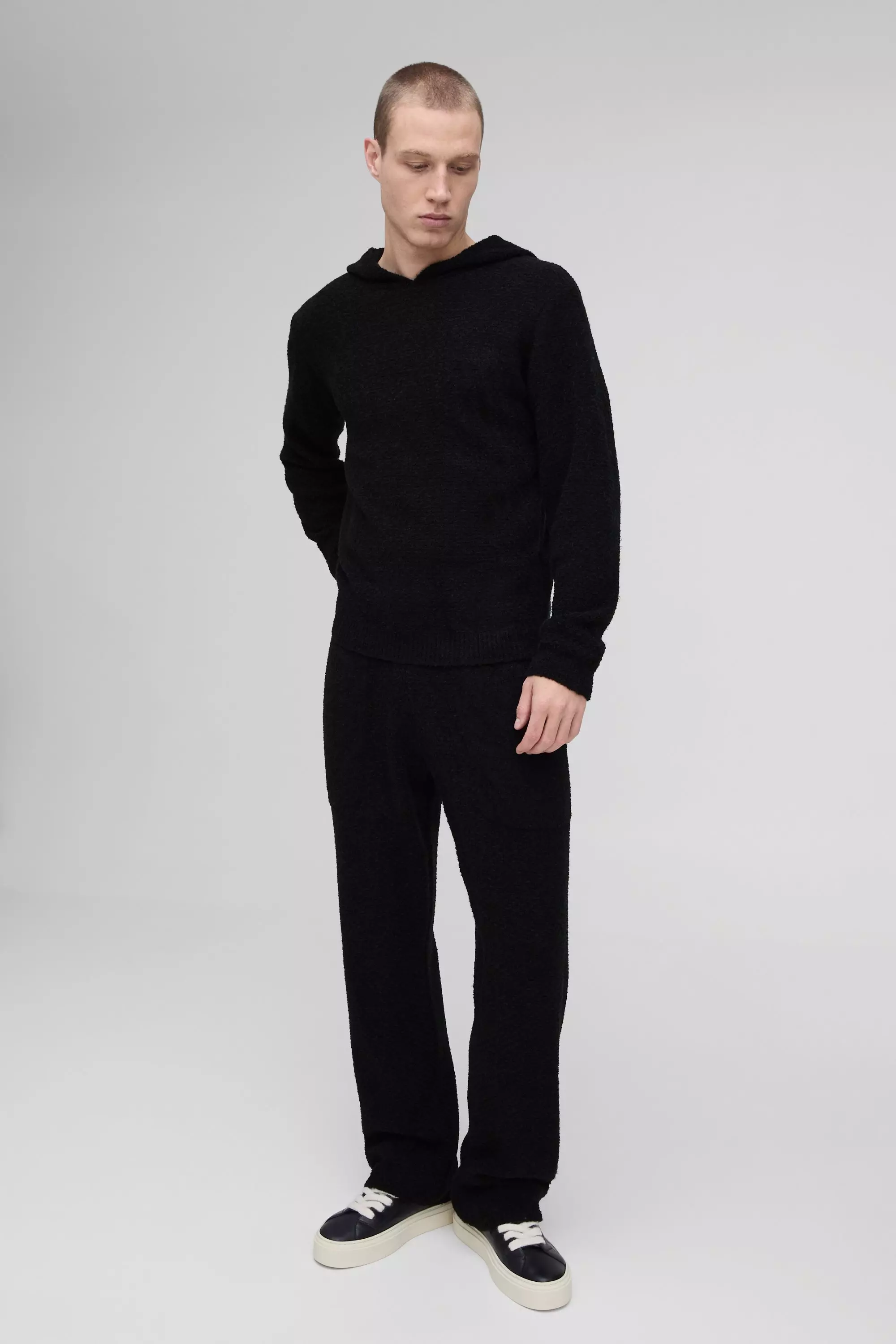 Black Regular Boucle Basket Stitch Hooded Tracksuit alternative image