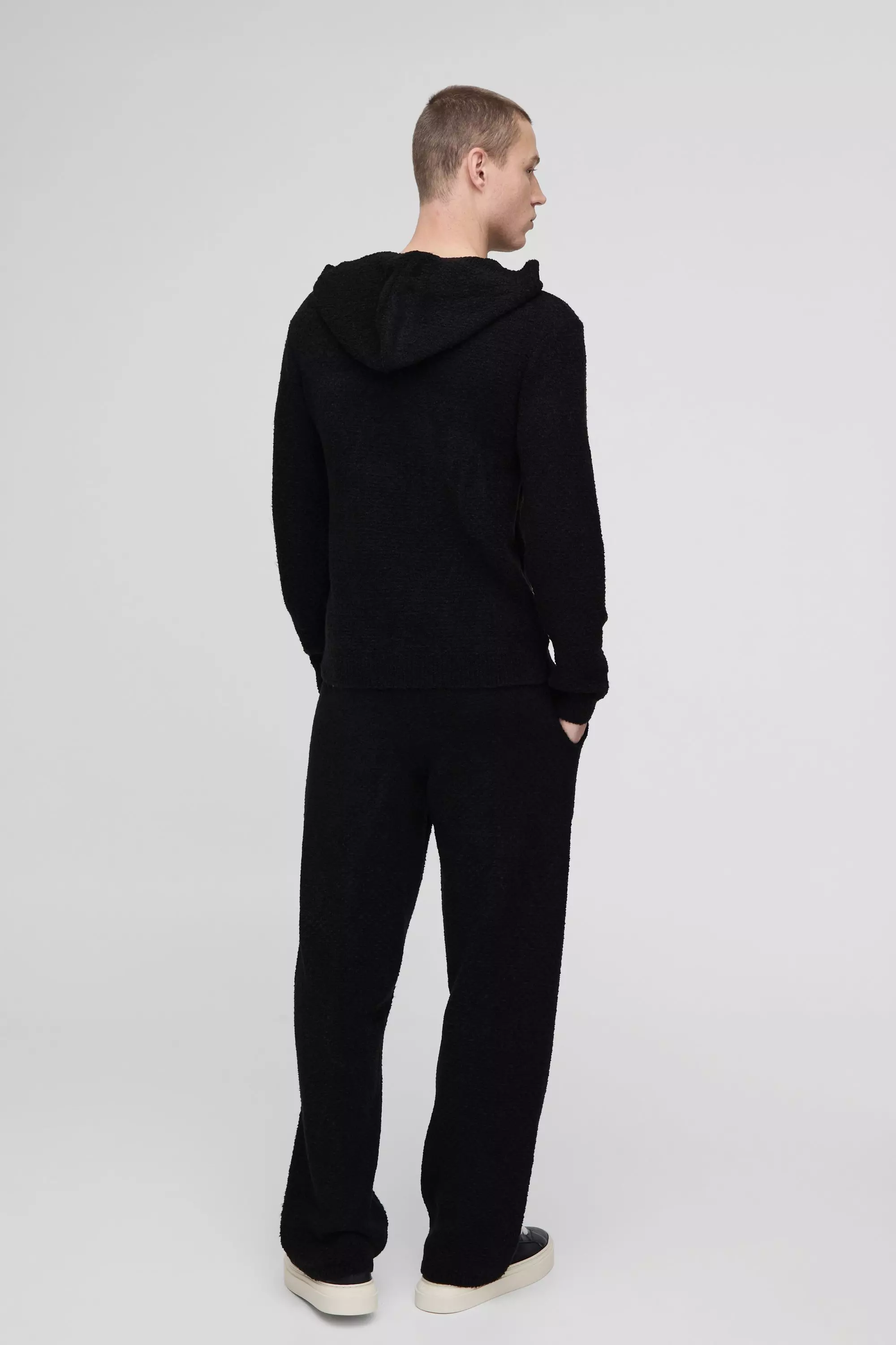 Black Regular Boucle Basket Stitch Hooded Tracksuit alternative image