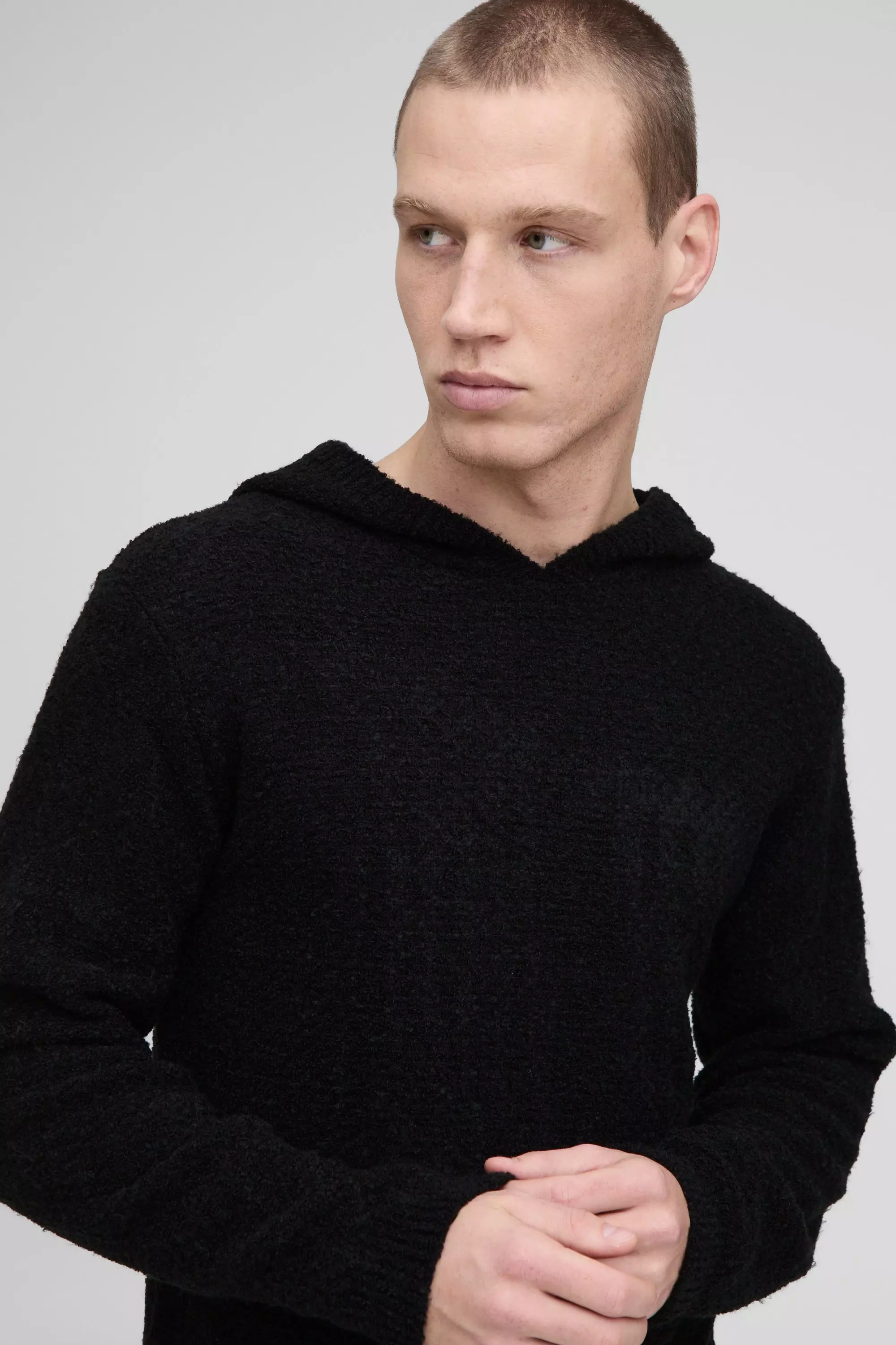 Black Regular Boucle Basket Stitch Hooded Tracksuit alternative image