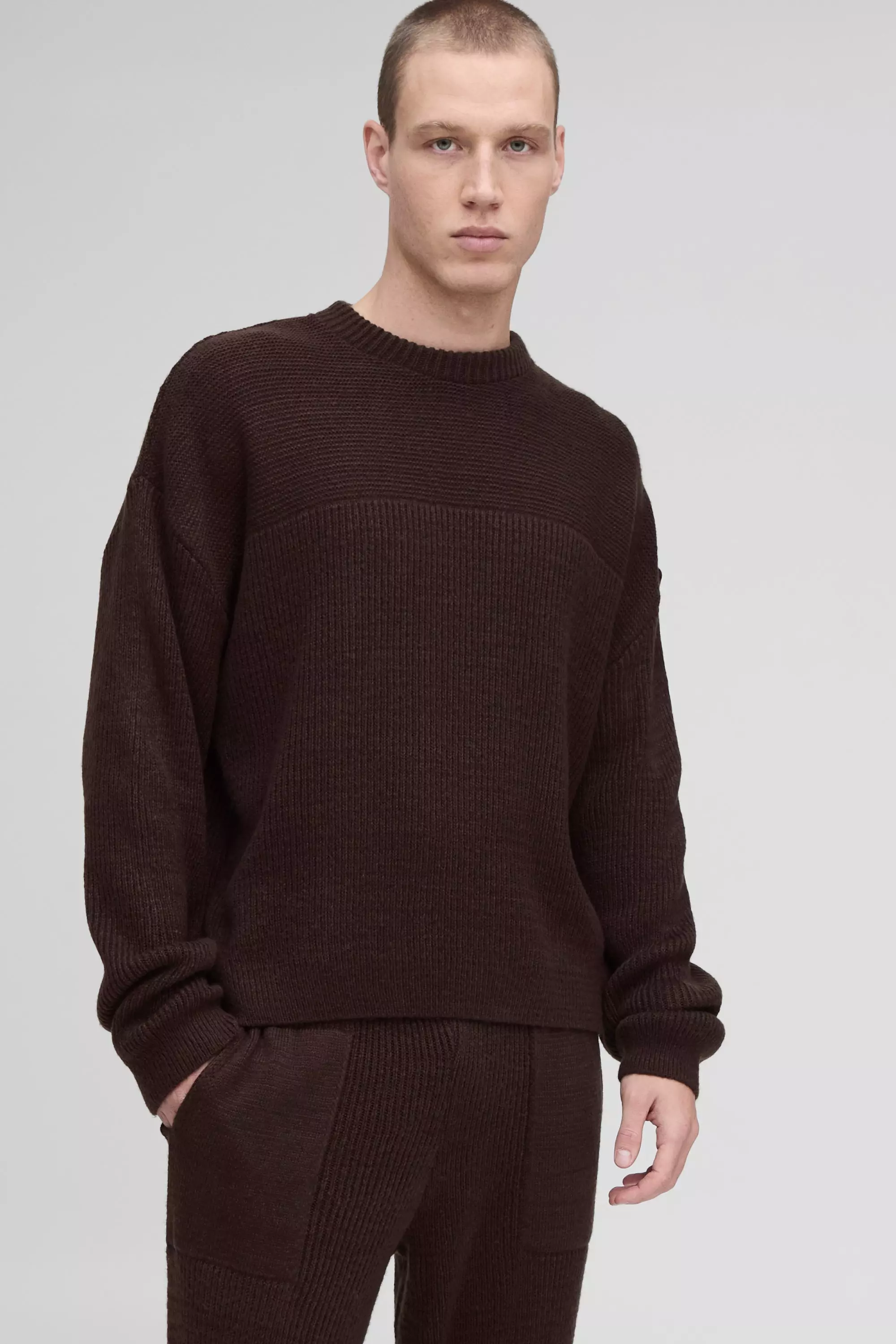 Chocolate Oversized Boxy Brushed Rib Knitted Sweater alternative image