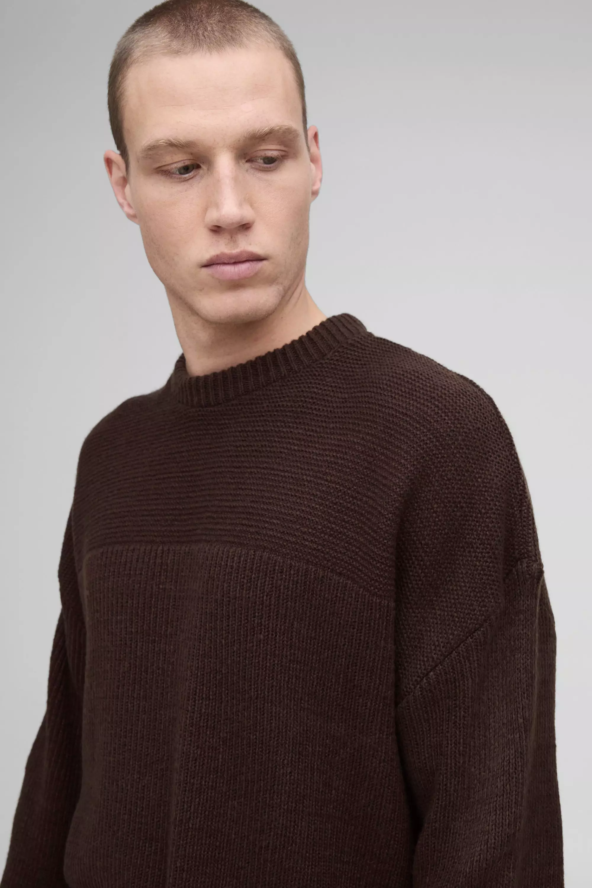 Chocolate Oversized Boxy Brushed Rib Knitted Sweater alternative image