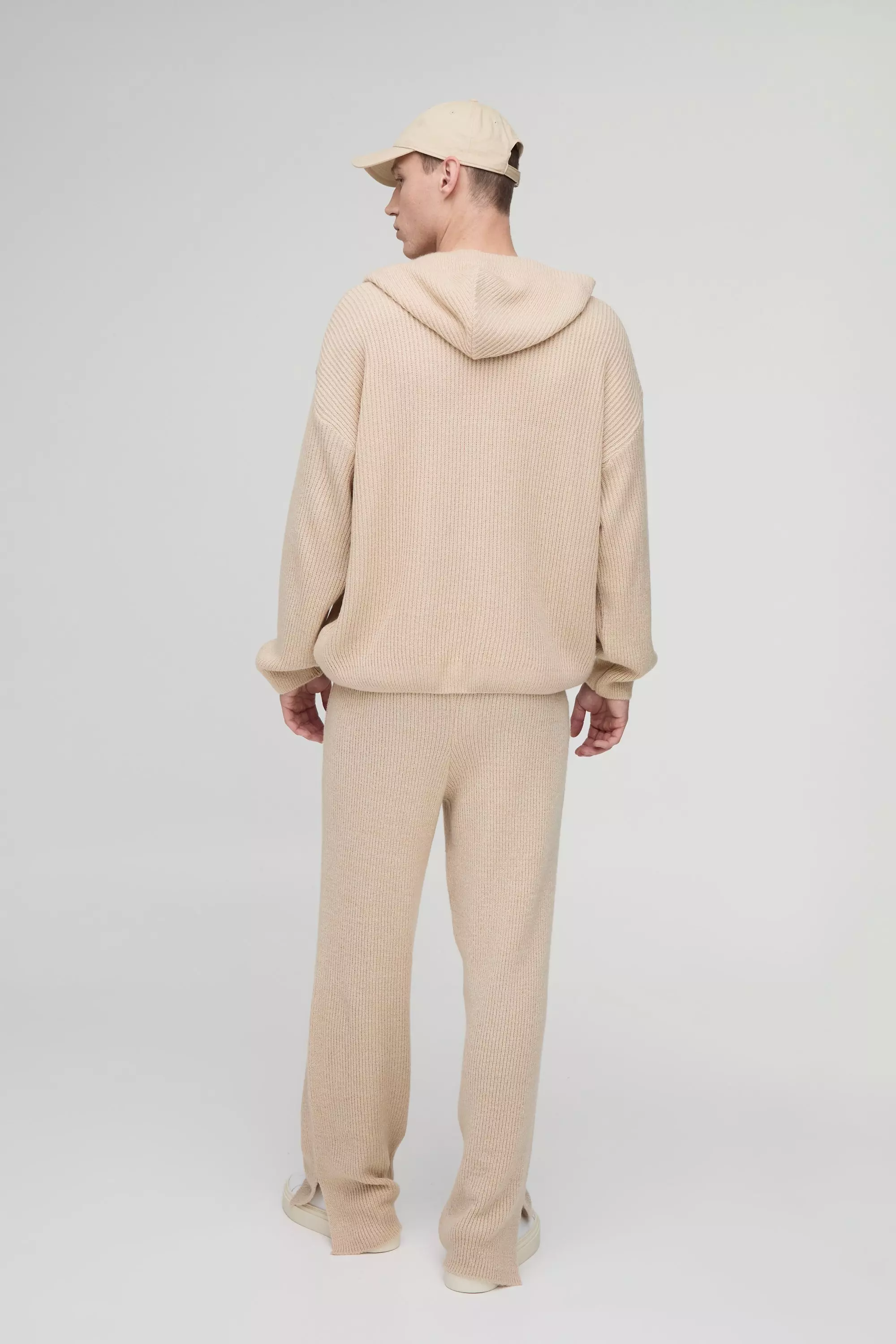 Stone Relaxed Split Hem Brushed Rib Knitted Joggers alternative image