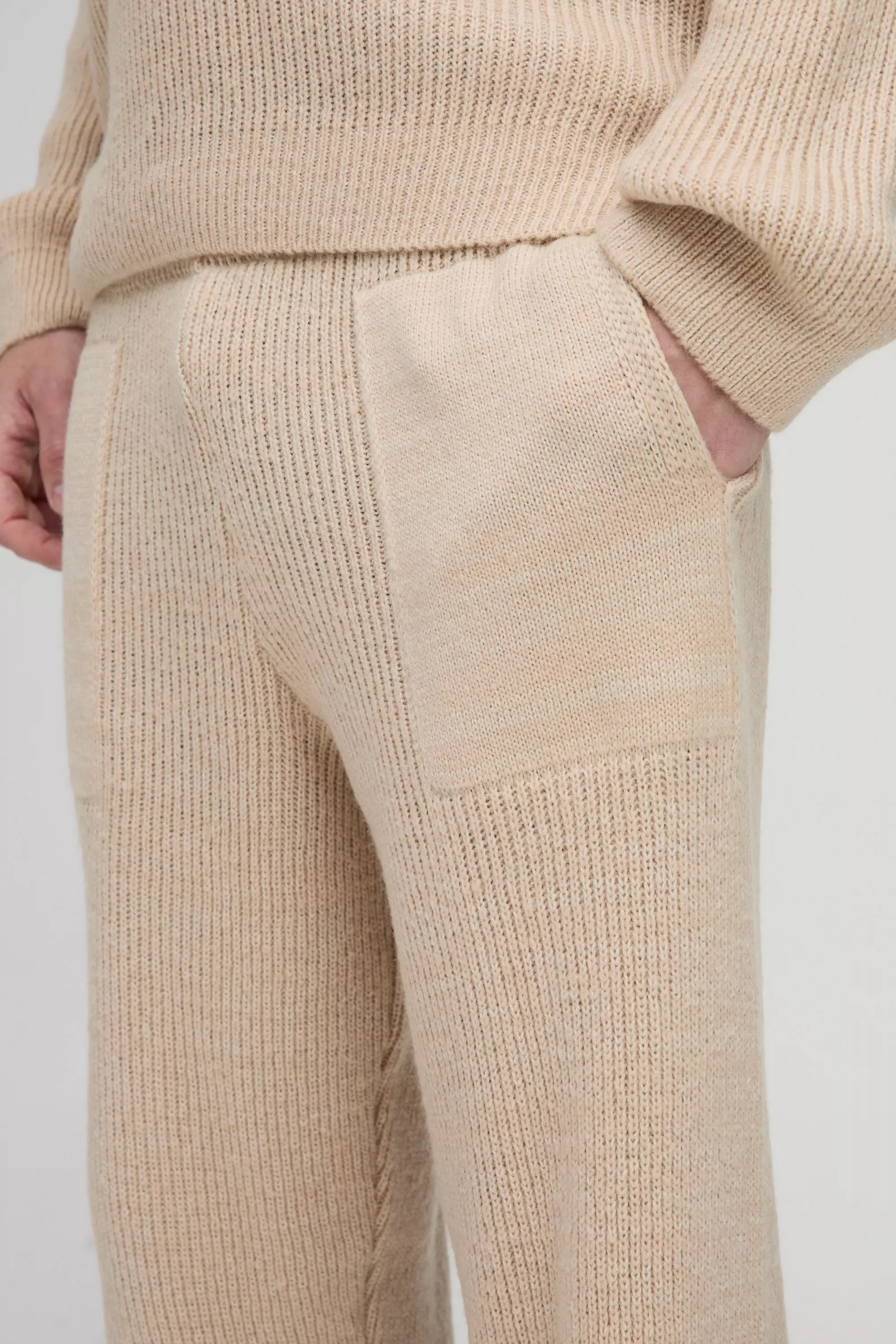 Stone Relaxed Split Hem Brushed Rib Knitted Joggers alternative image