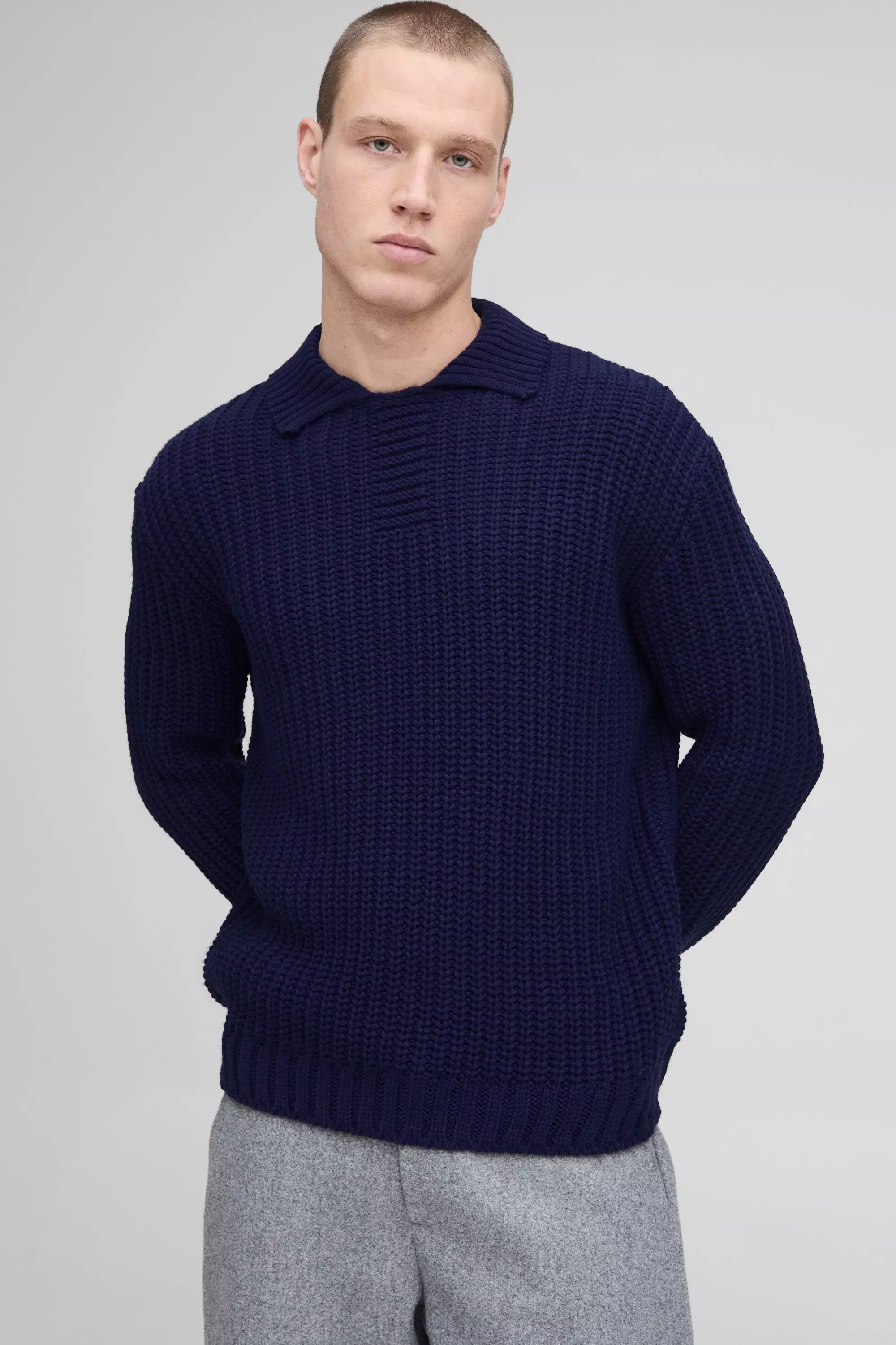 Polo oversize en maille épaisse, Slate blue autre image