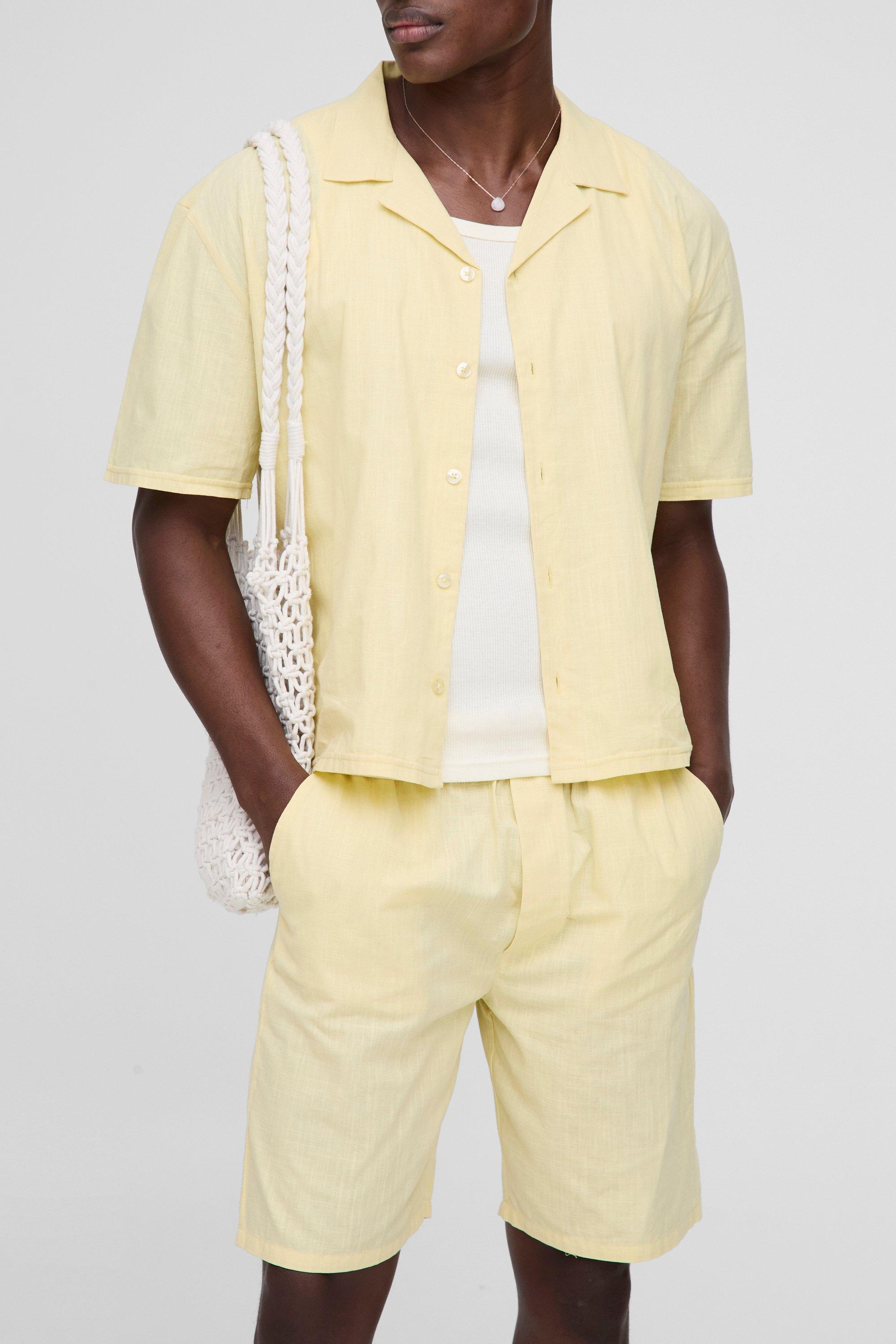 Oversized Boxy Linen Look Revere Shirt & Short Set | boohooMAN USA