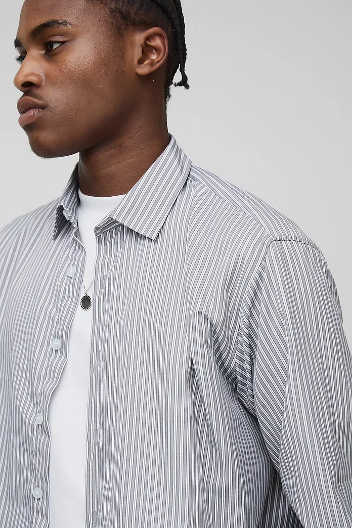 Super Oversized Stripe Long Sleeve Shirt | boohooMAN USA Super Oversized Stripe Long Sleeve Shirt | boohooMAN USA