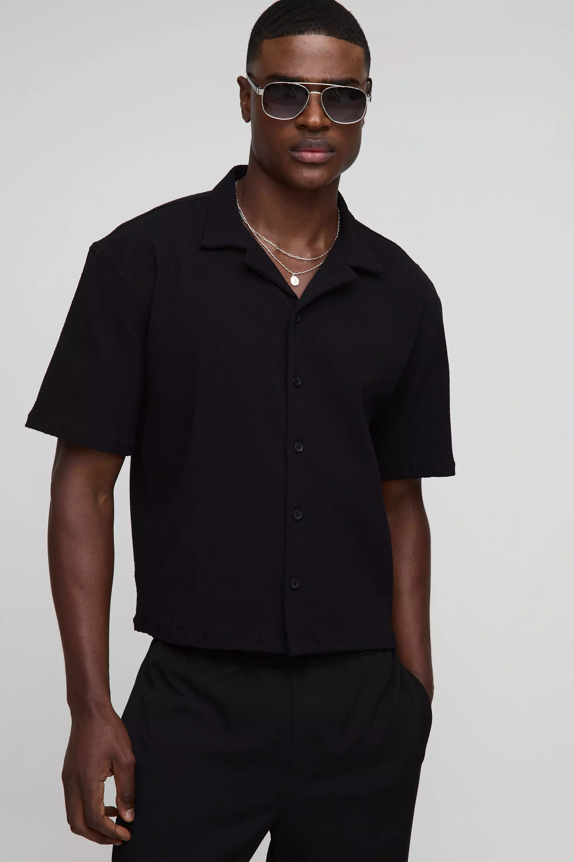Man Oversized Boxy Seersucker Crinkle Shirt | boohooMAN USA