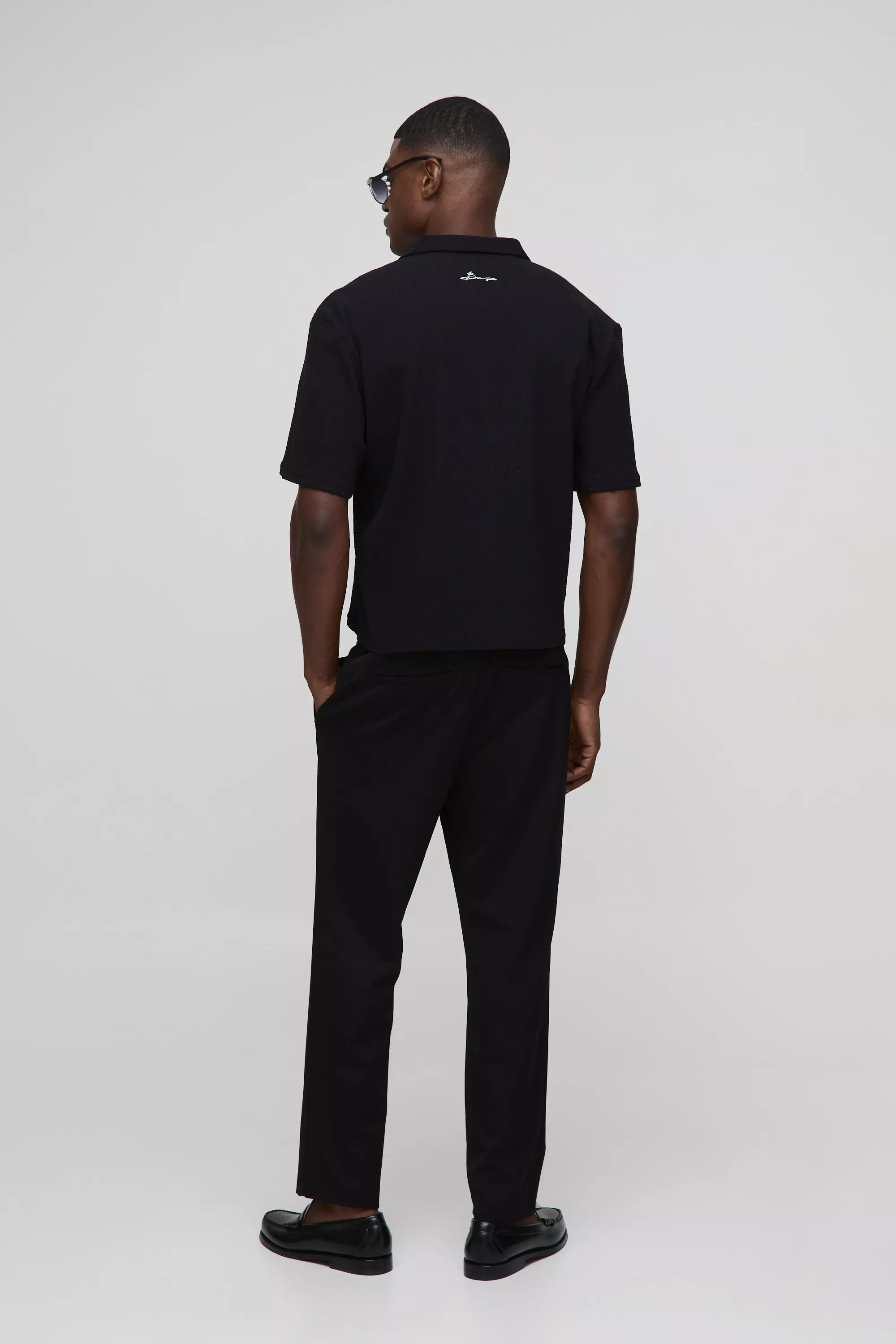 Man Oversized Boxy Seersucker Crinkle Shirt | boohooMAN USA