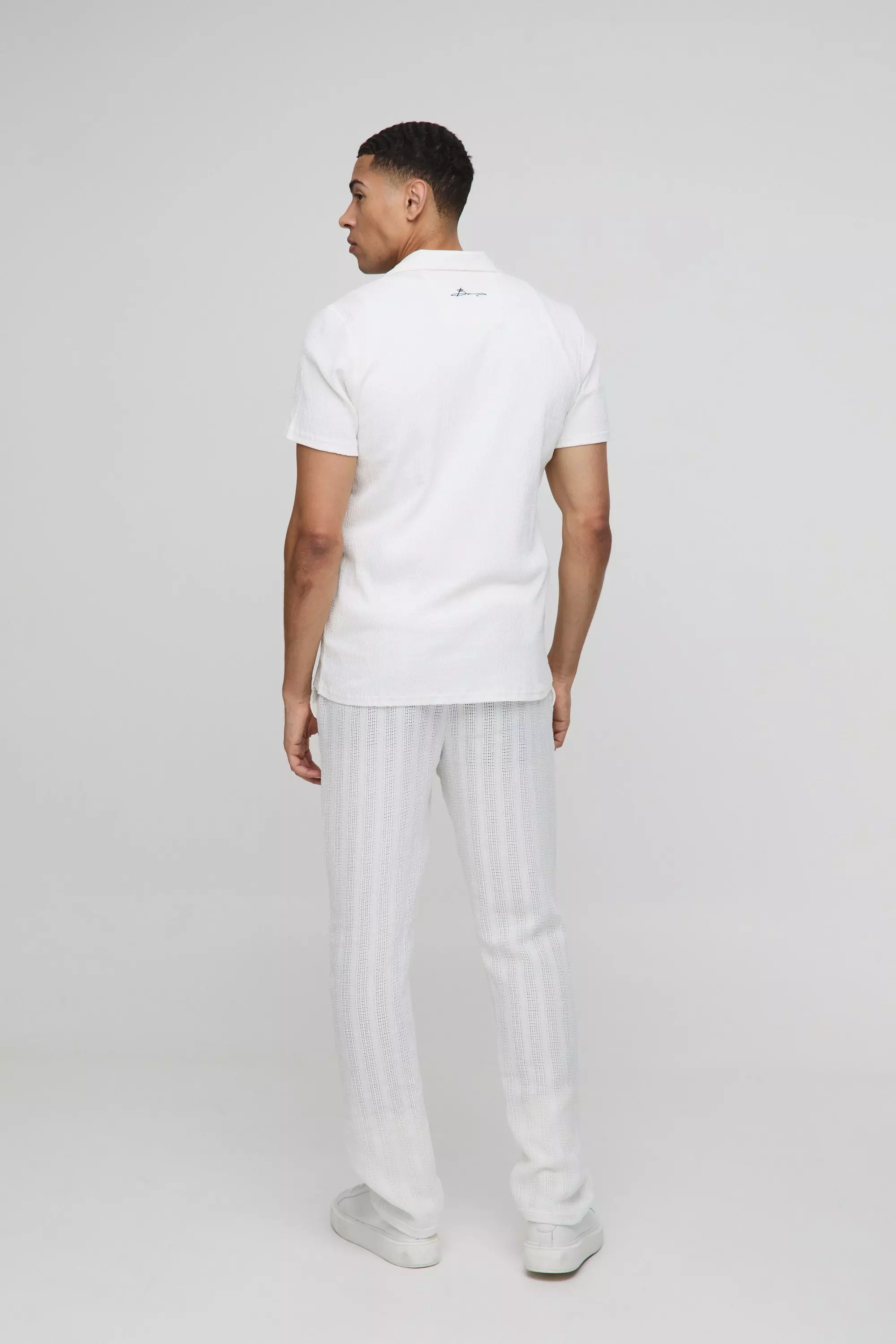 Man Slim Fit Seersucker Crinkle Shirt | boohooMAN USA