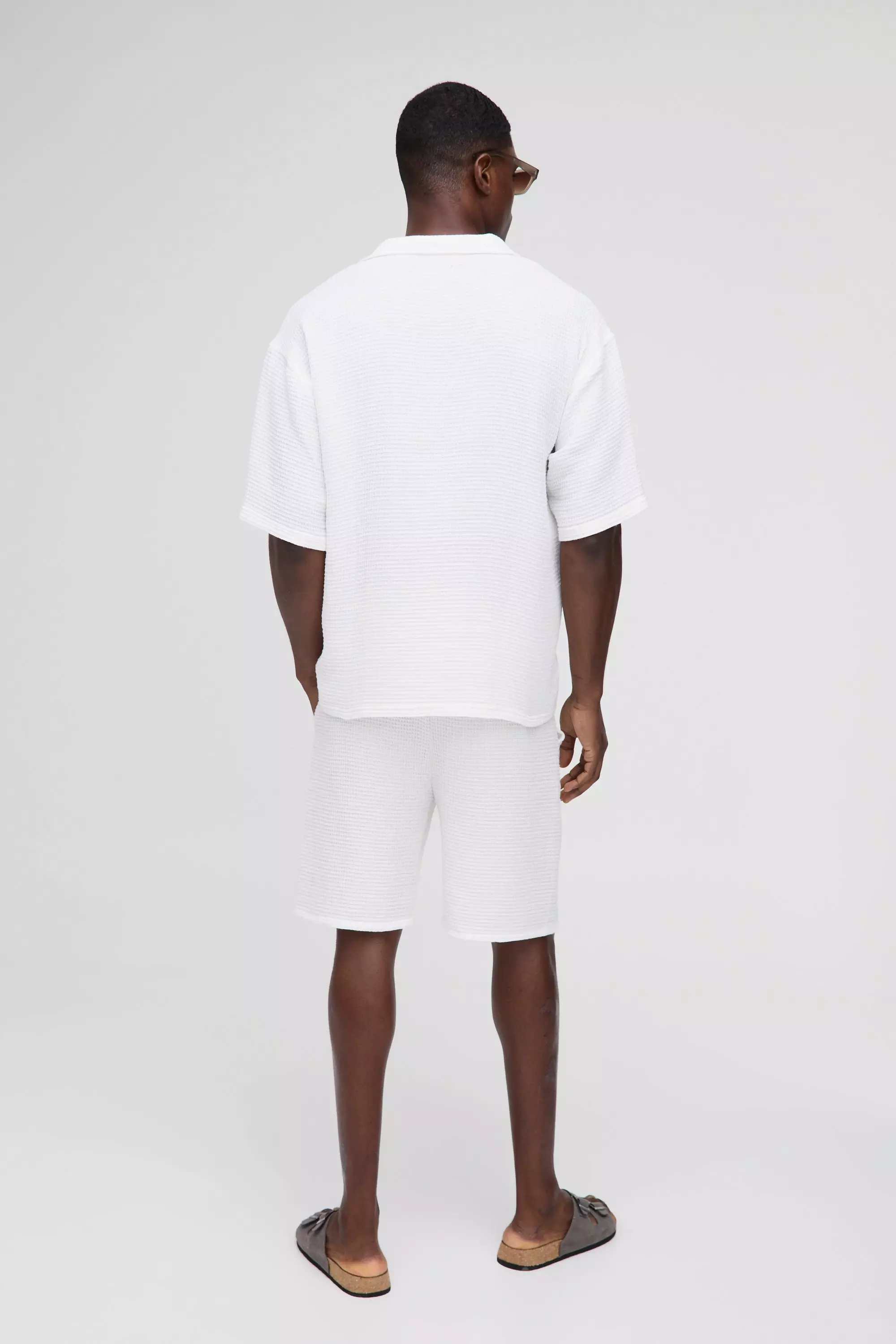 Overhead V-Neck Waffle Shirt & Short Set | boohooMAN USA