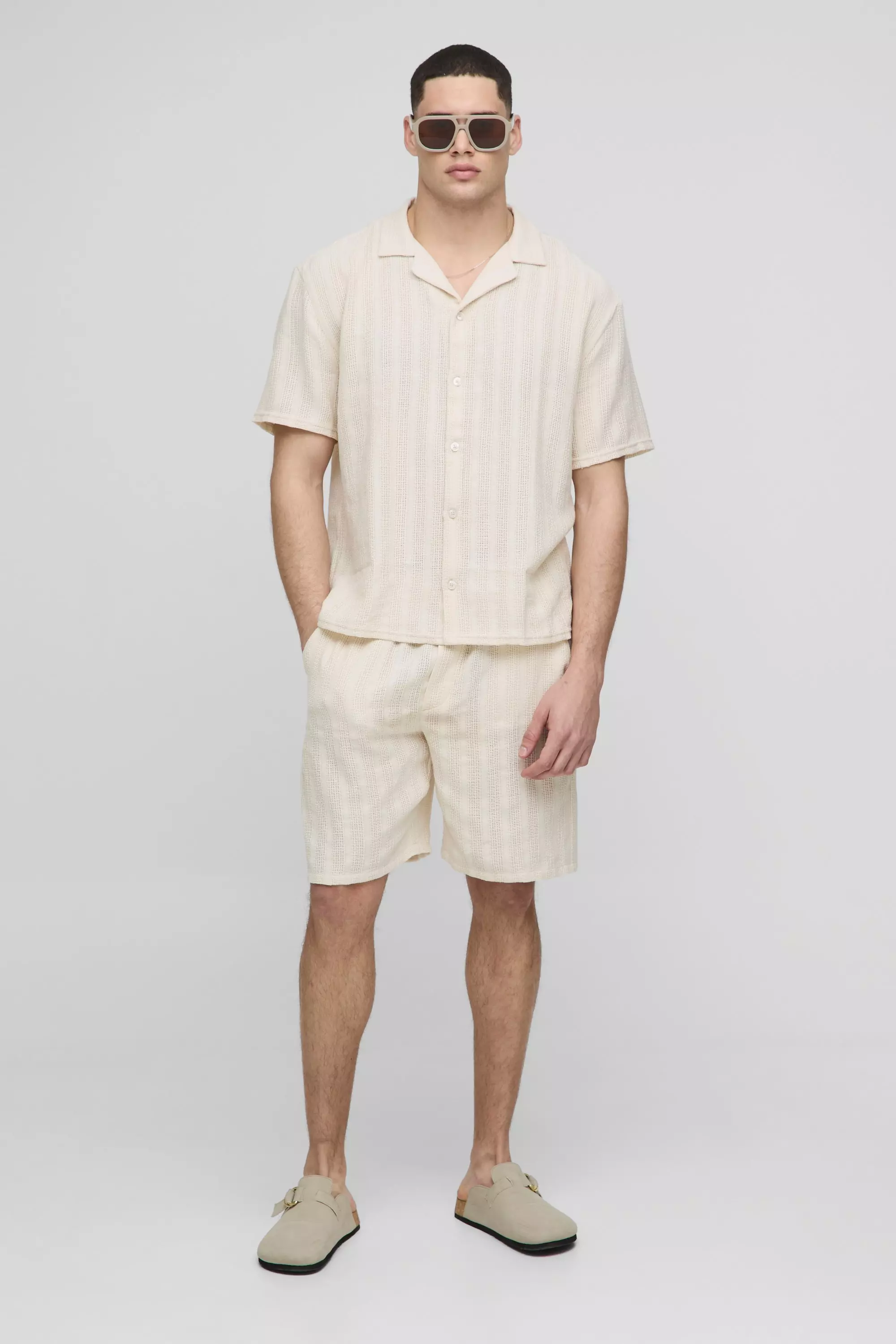 Oversized Boxy Open Stitch Interest Knitted Shirt | boohooMAN USA