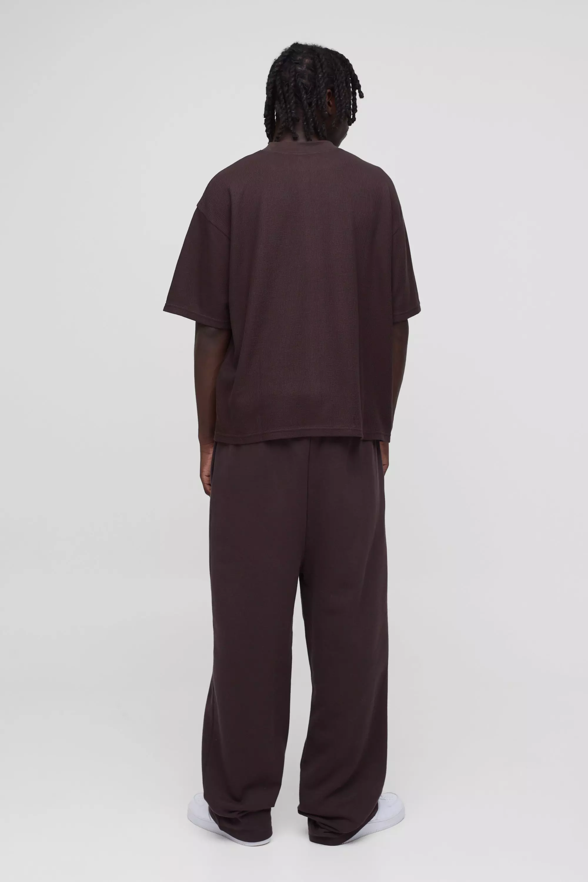 Oversized Boxy Extended Neck 13 Waffle Print T-Shirt