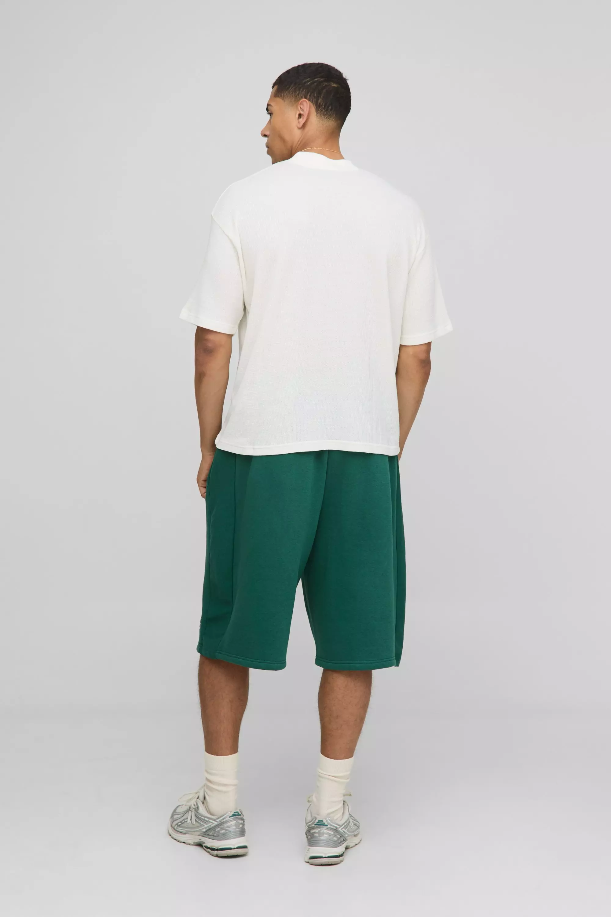 Oversized Boxy Extended Neck 13 Waffle Print T-Shirt | boohooMAN USA