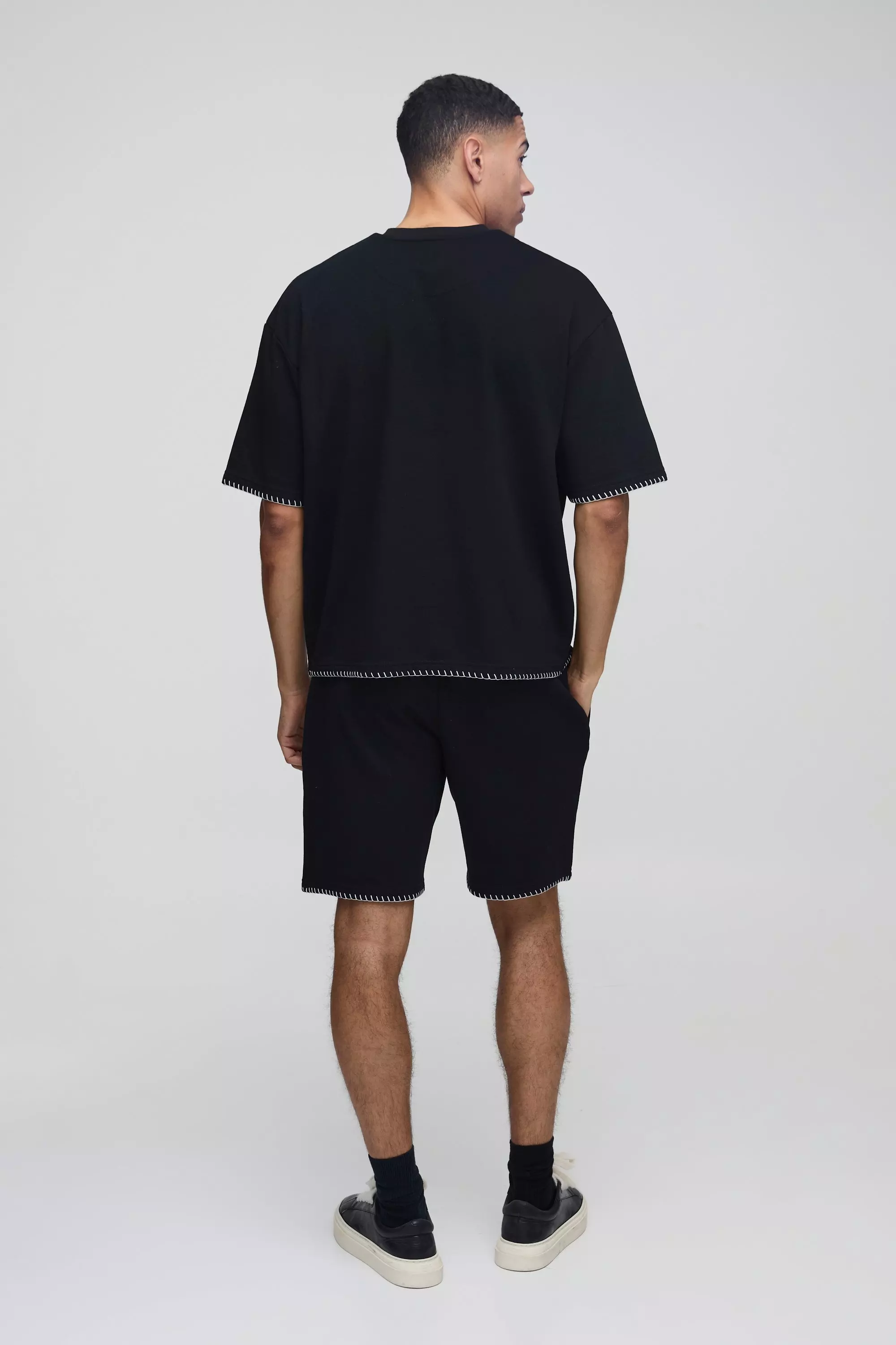Oversized Boxy Interlock Blanket Stitch T-Shirt | boohooMAN UK