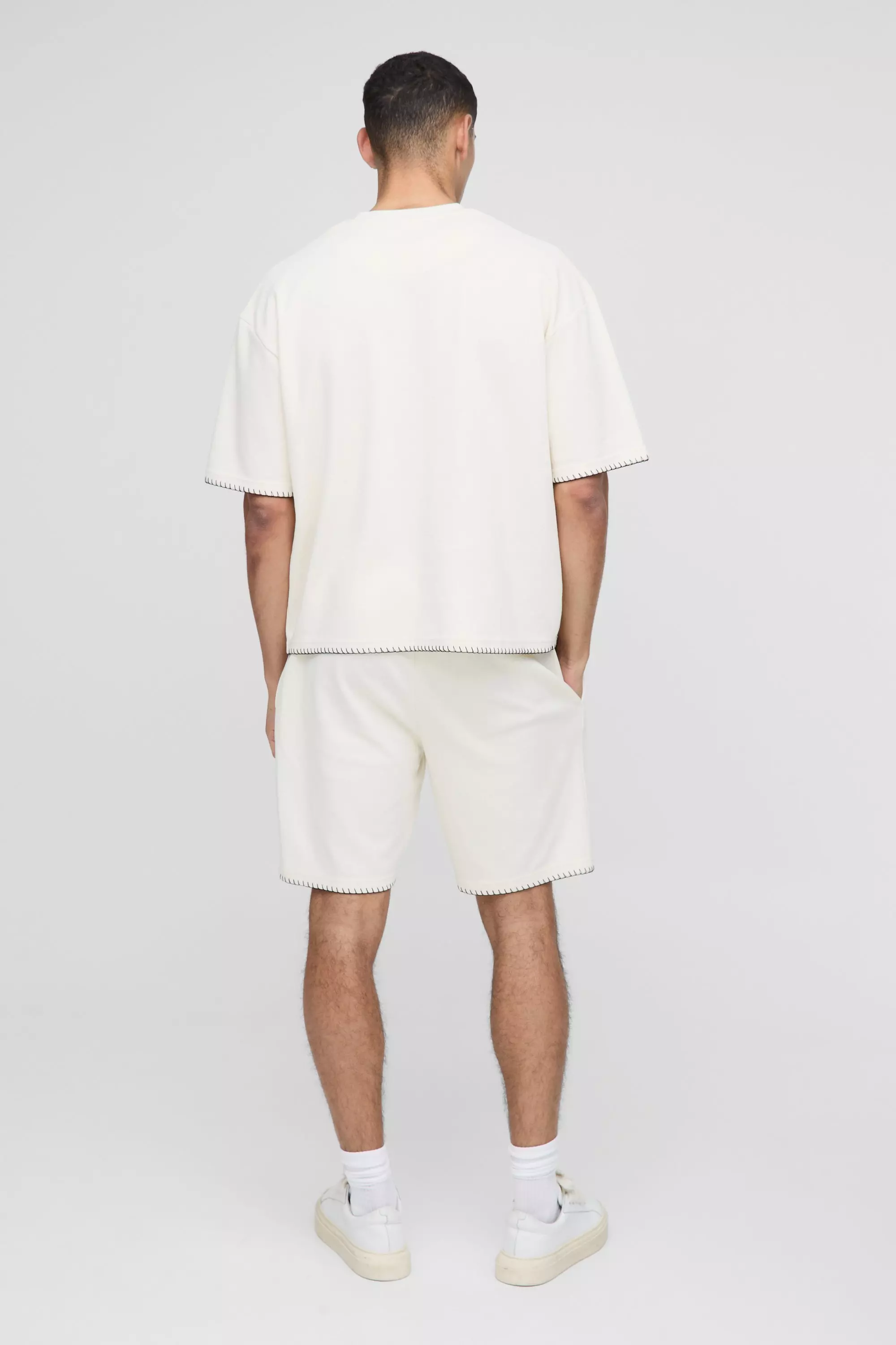 Oversized Boxy Interlock Blanket Stitch T-Shirt | boohooMAN UK