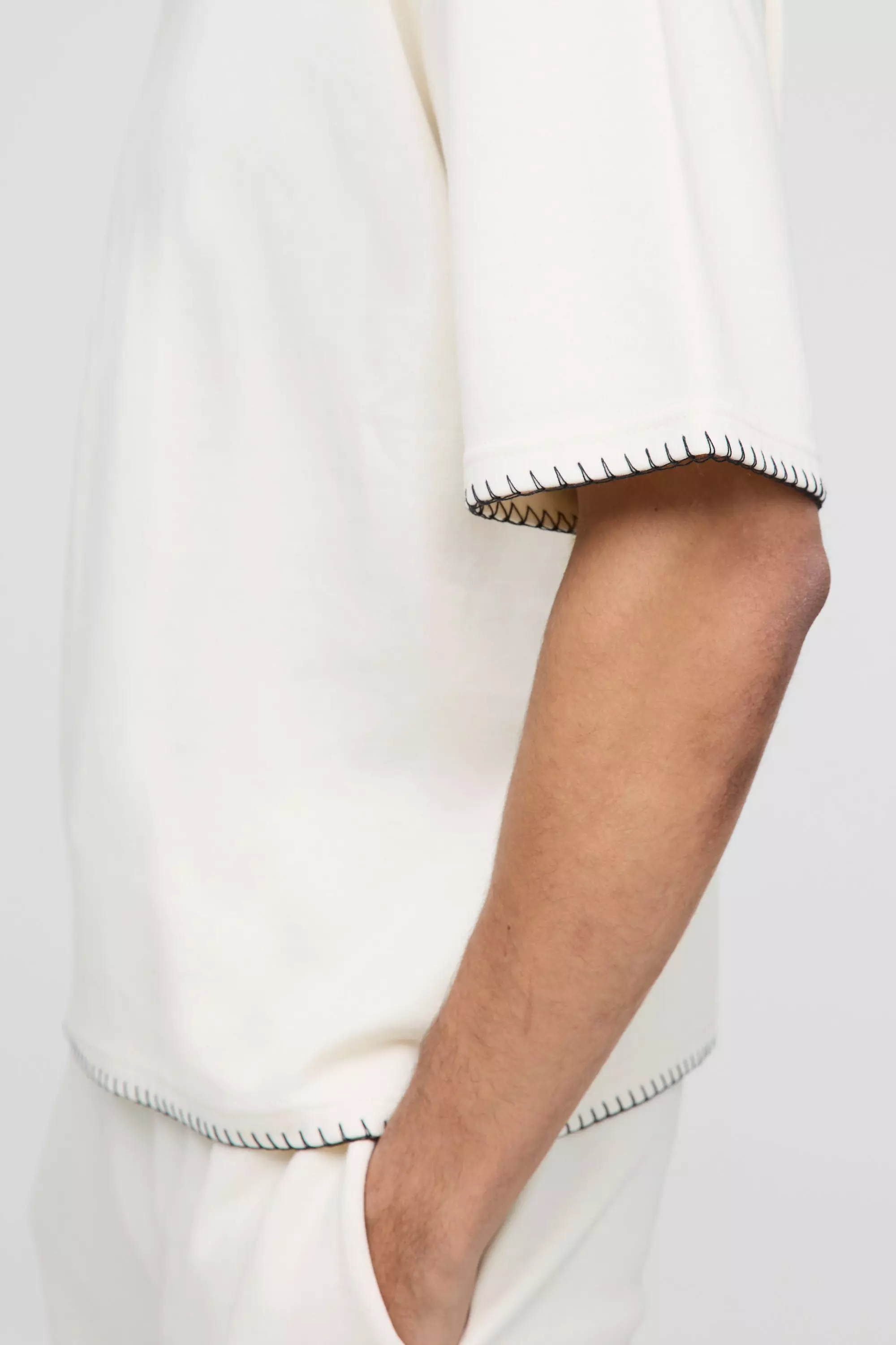 Oversized Boxy Interlock Blanket Stitch T-Shirt | boohooMAN UK