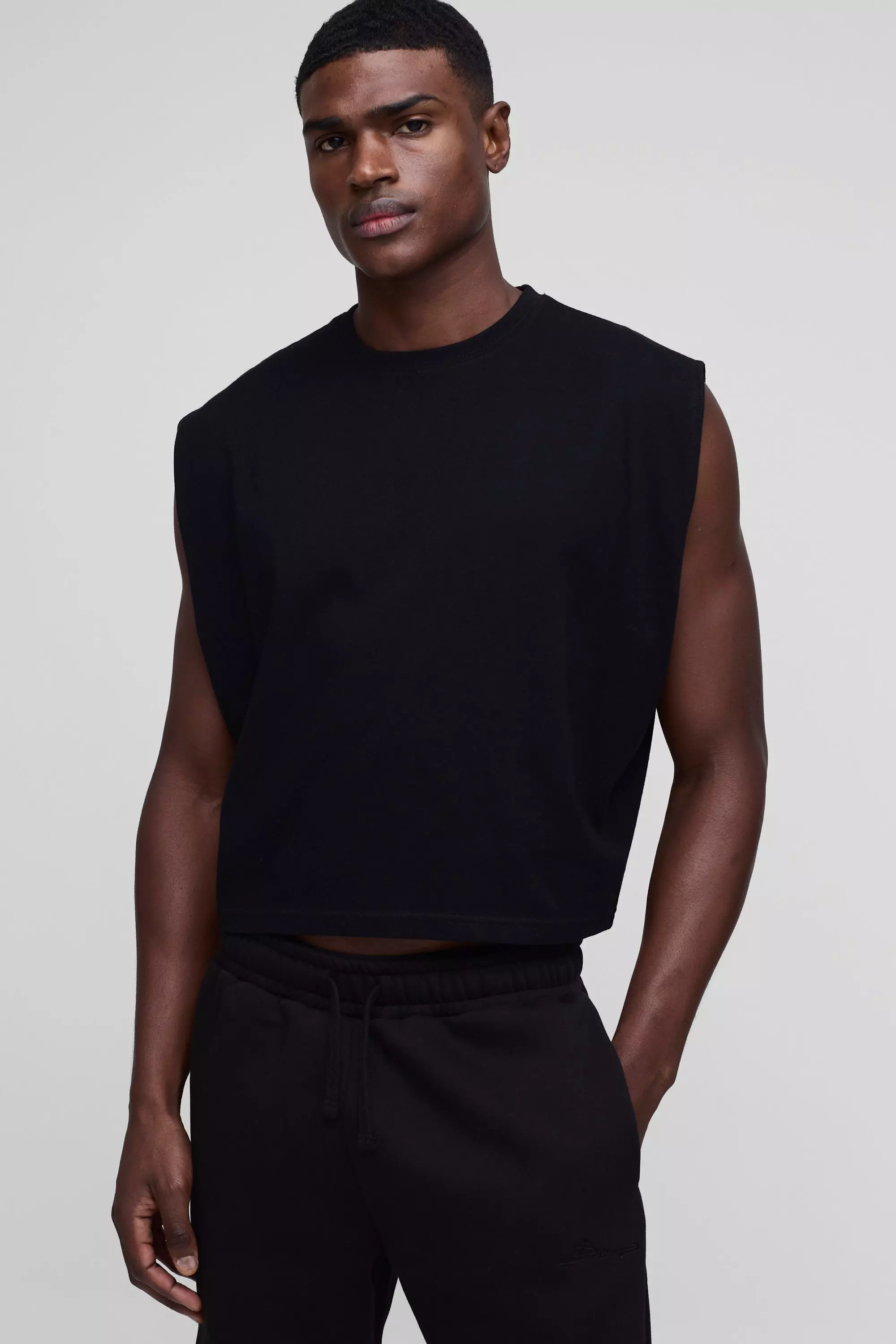 Black Oversized Boxy Gekrompen Tank Top alternatieve afbeelding