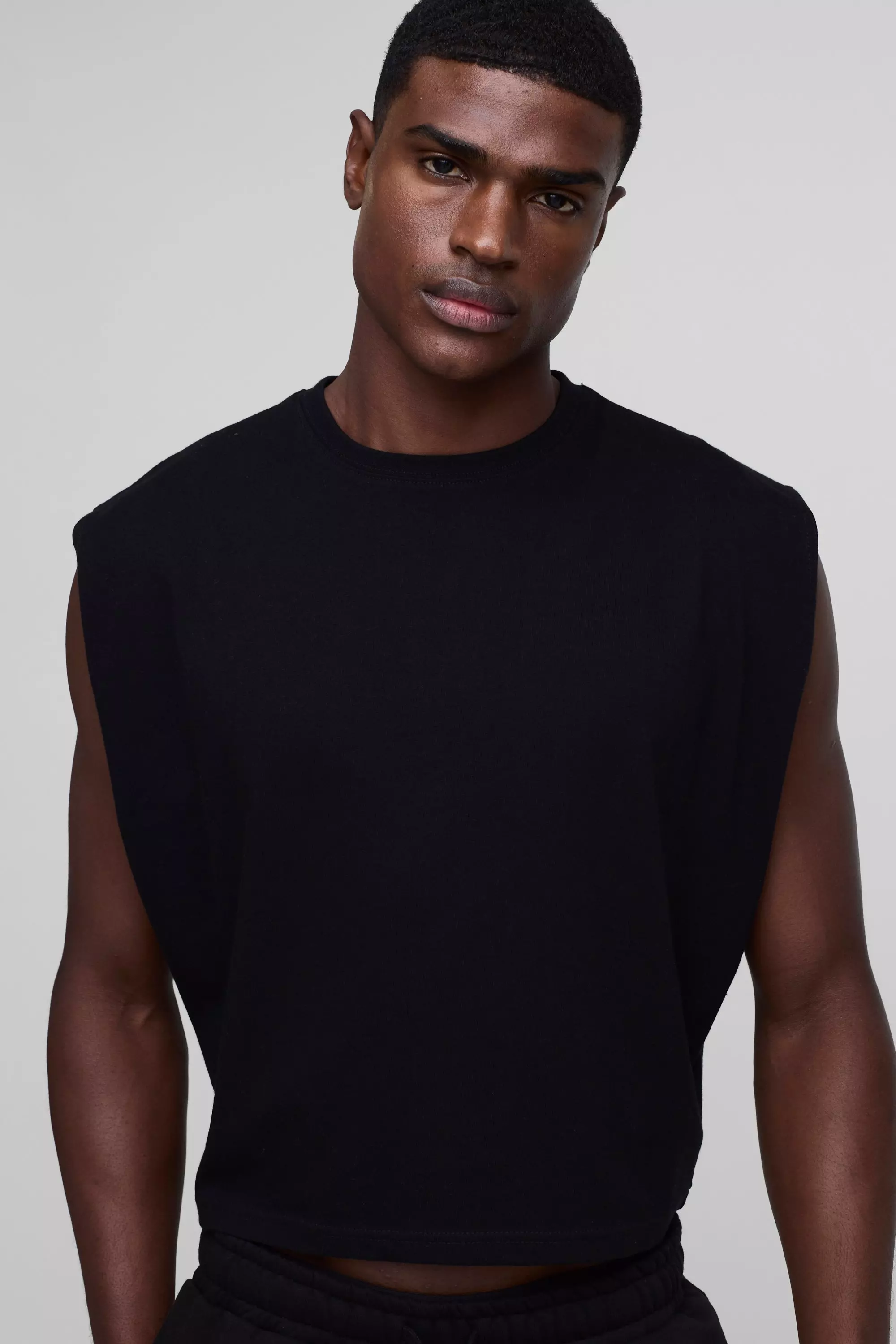 Black Oversized Boxy Gekrompen Tank Top alternatieve afbeelding