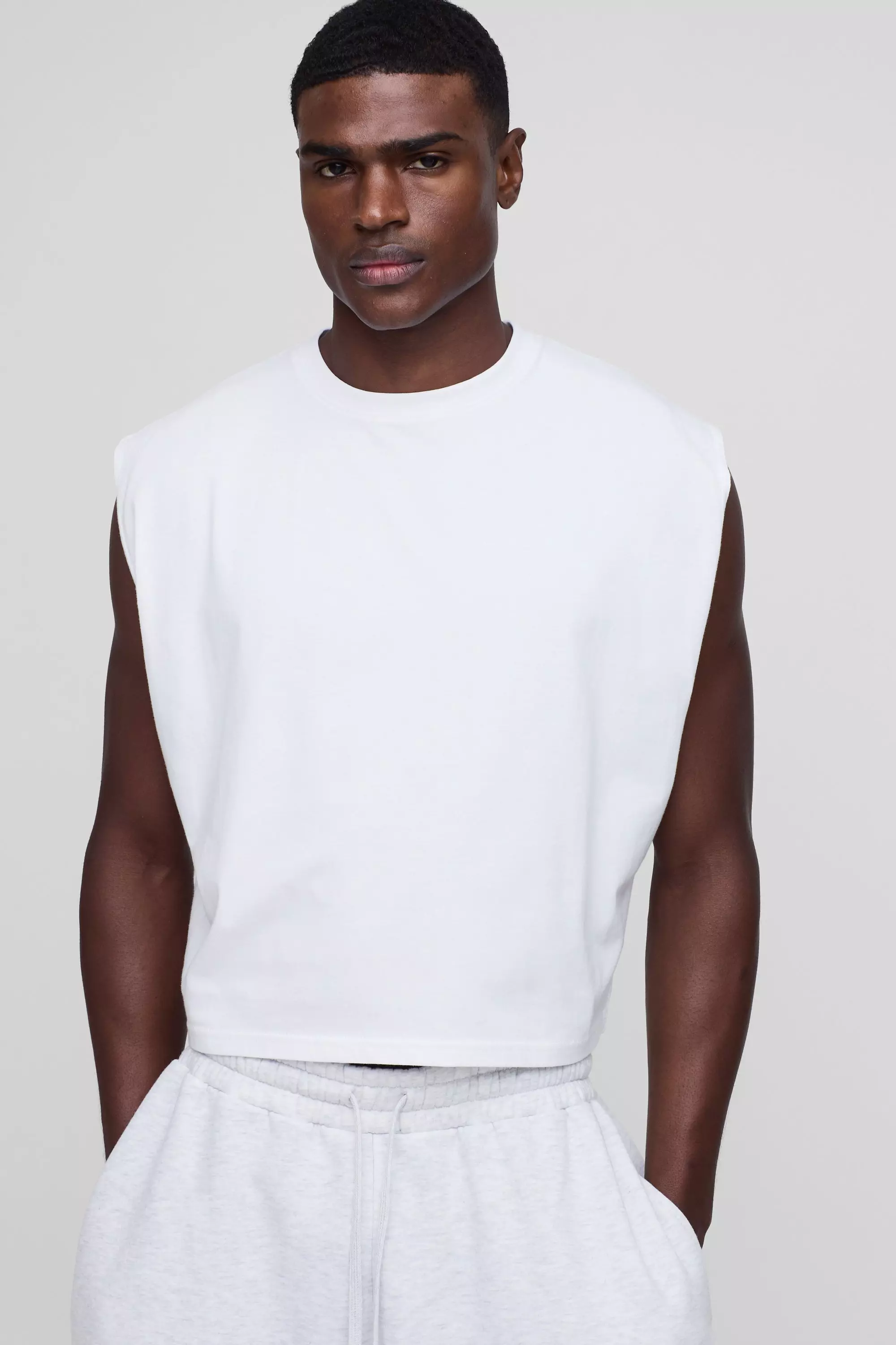 White Oversized Boxy Gekrompen Tank Top alternatieve afbeelding