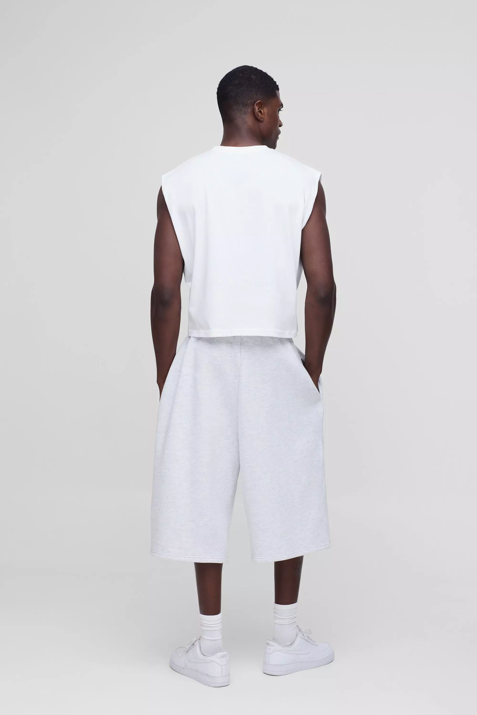 White Oversized Boxy Gekrompen Tank Top alternatieve afbeelding