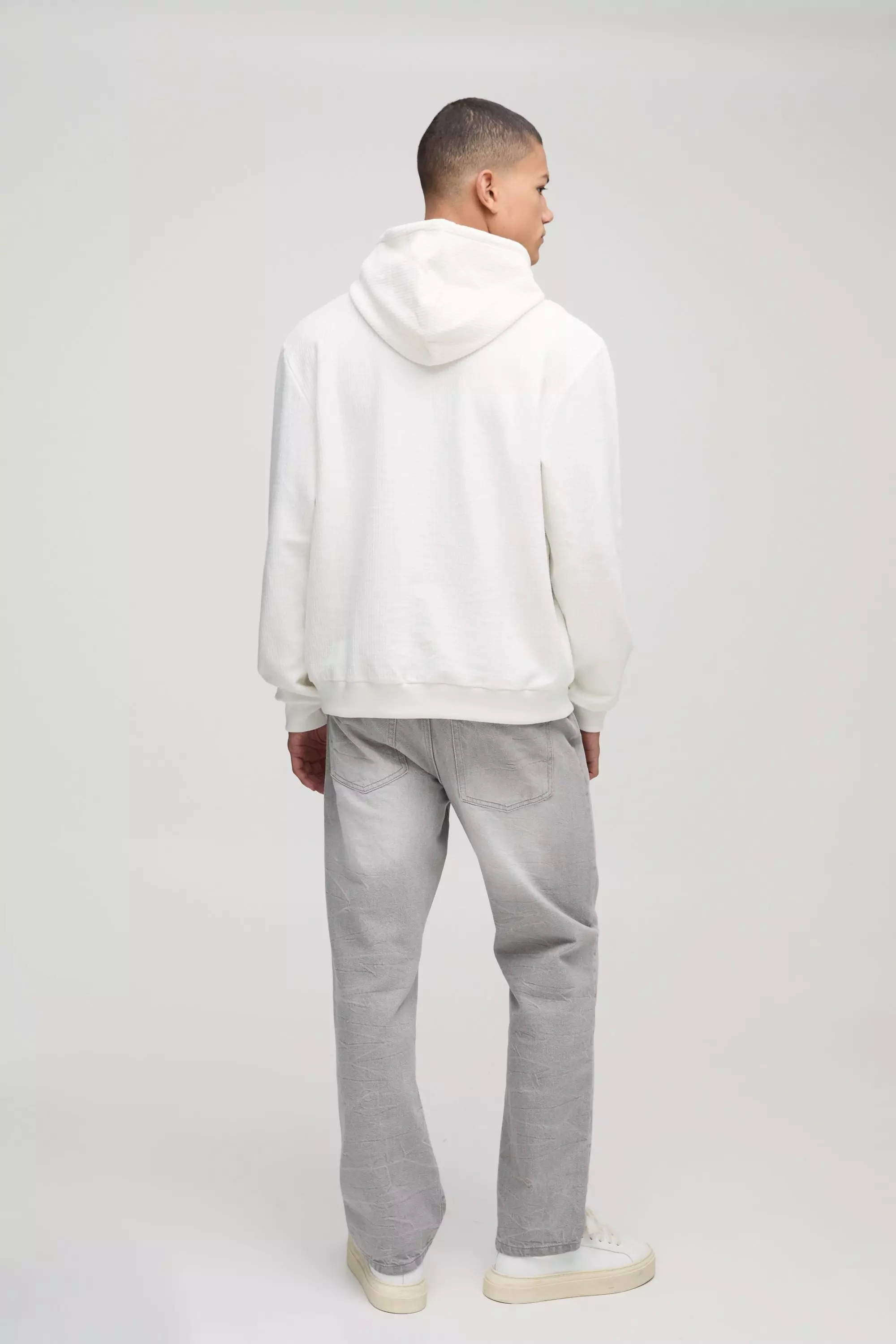 Regular Fit Jacquard Rib Hoodie | boohooMAN USA