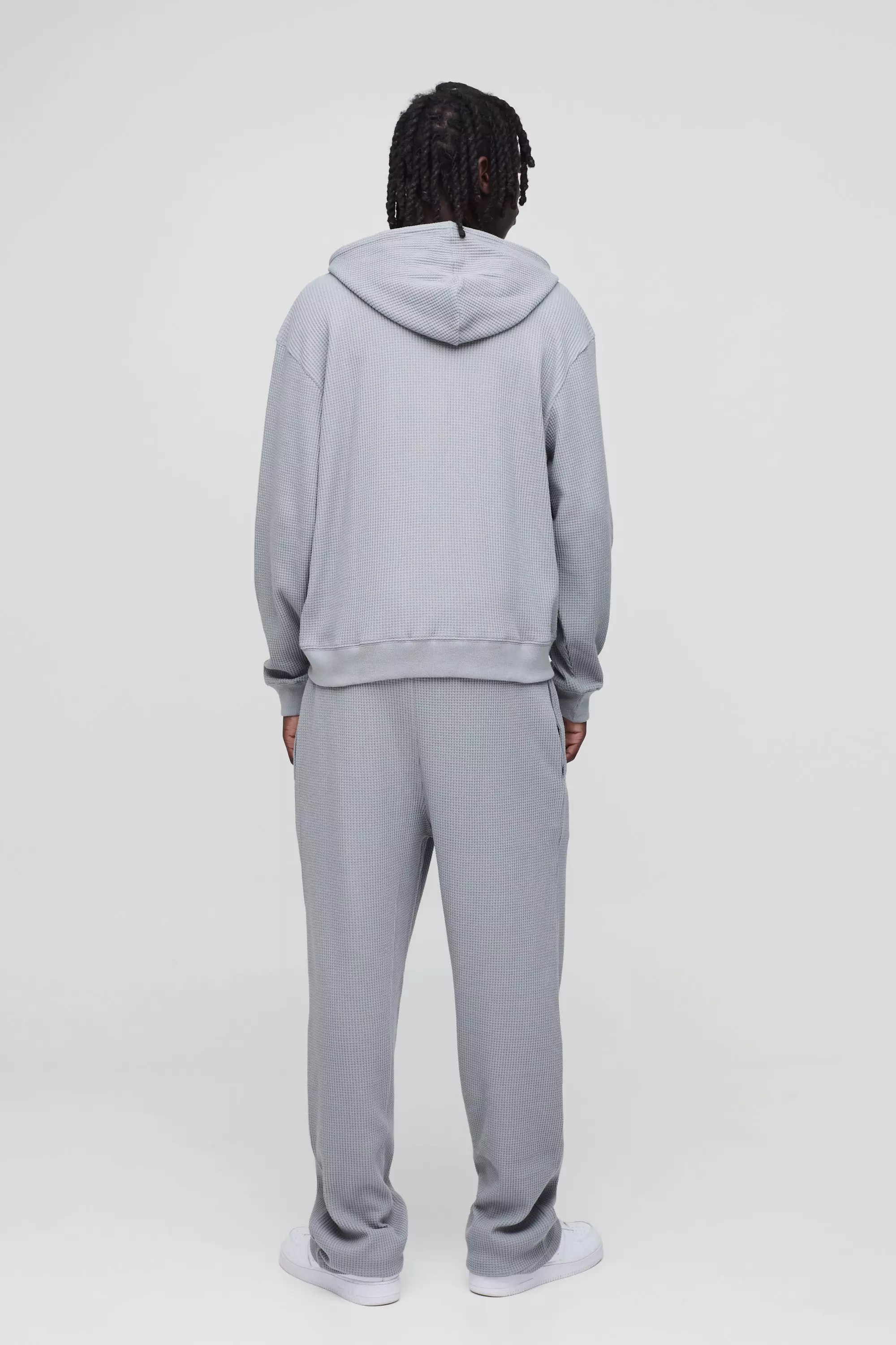 Grey Oversized Boxy Waffle Print Zip Through Hoodie alternative image