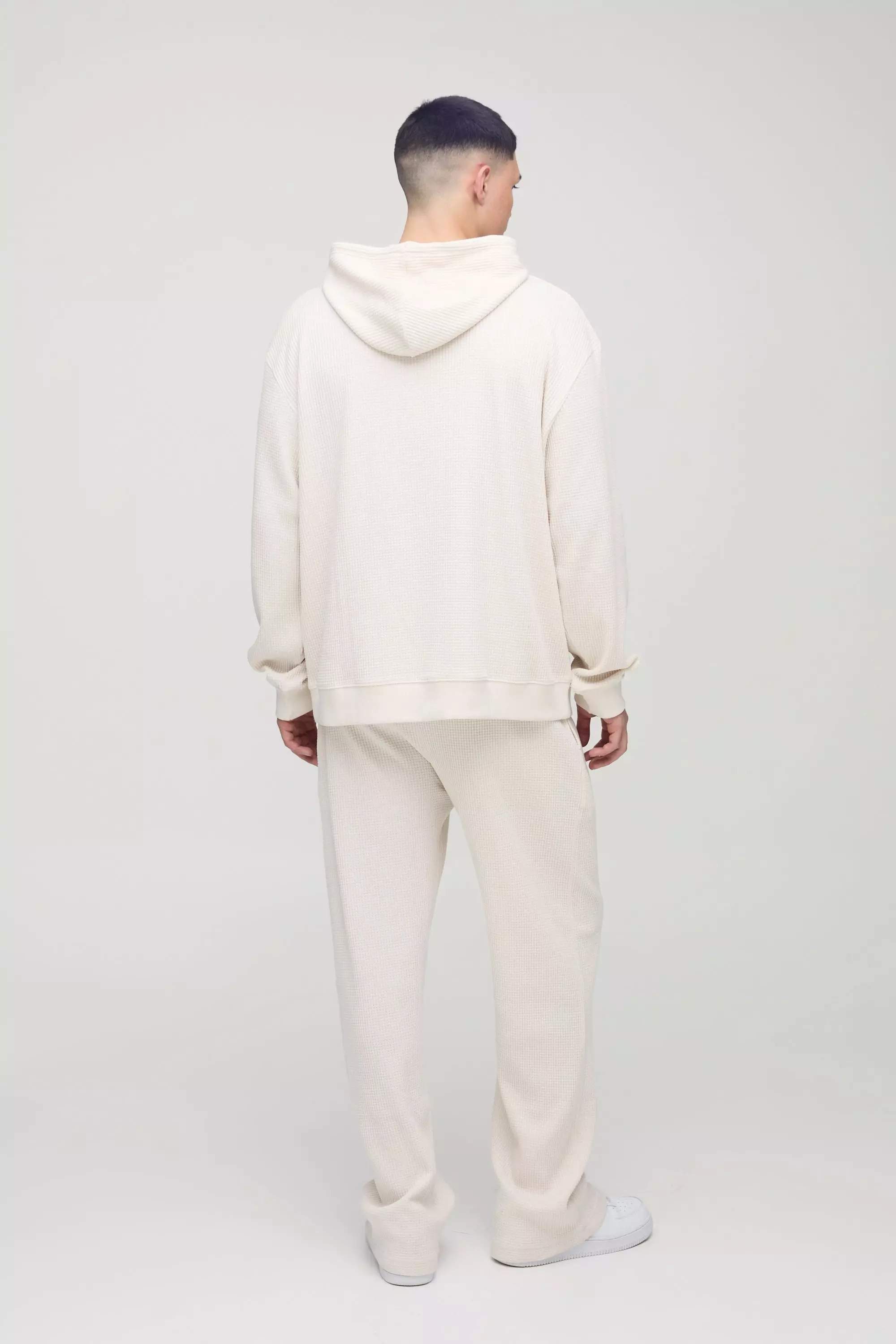 Oversized Waffle Print Hoodie | boohooMAN USA