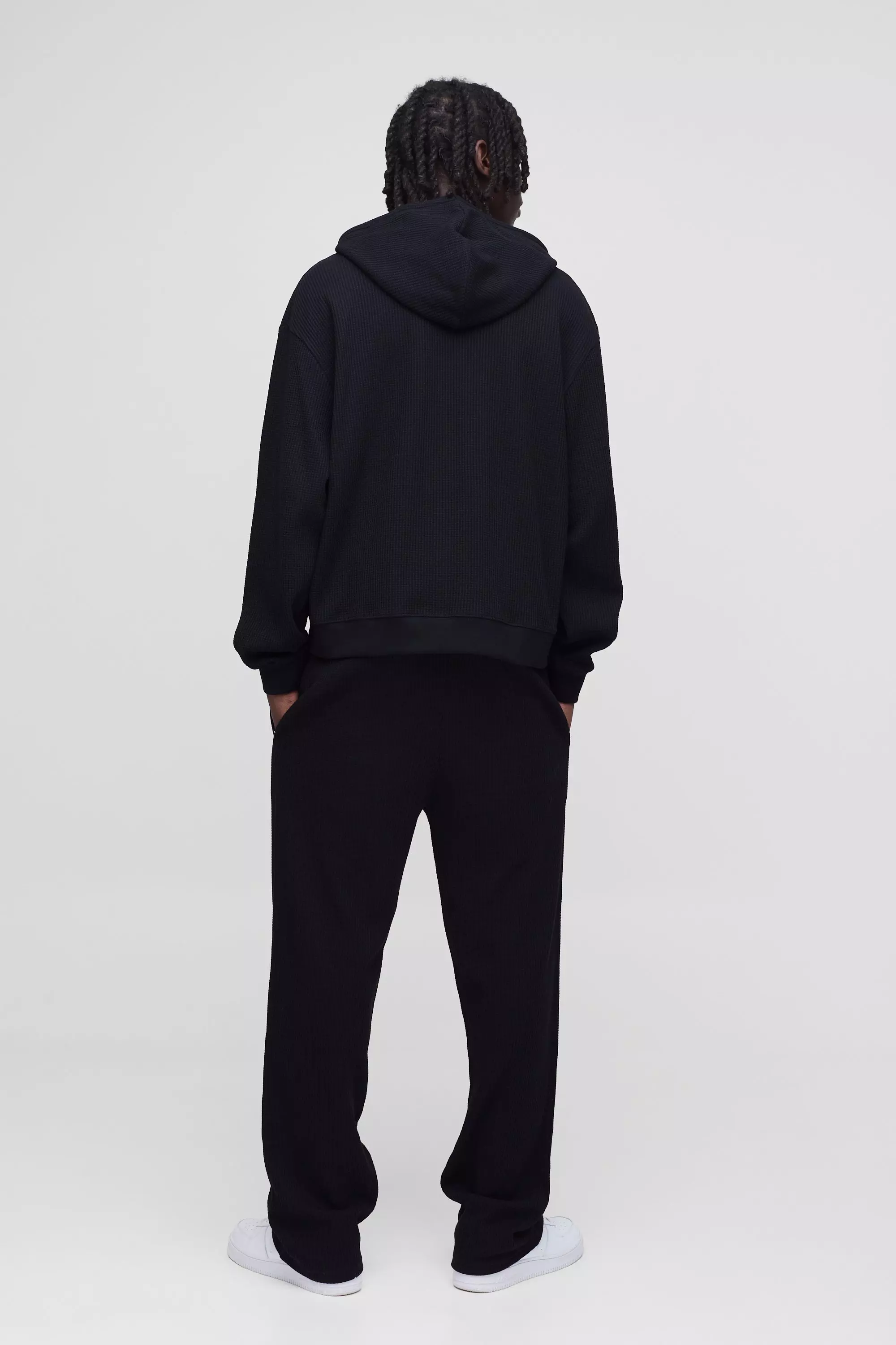 Black Baggy Wafel Gebreide Joggingbroek alternatieve afbeelding