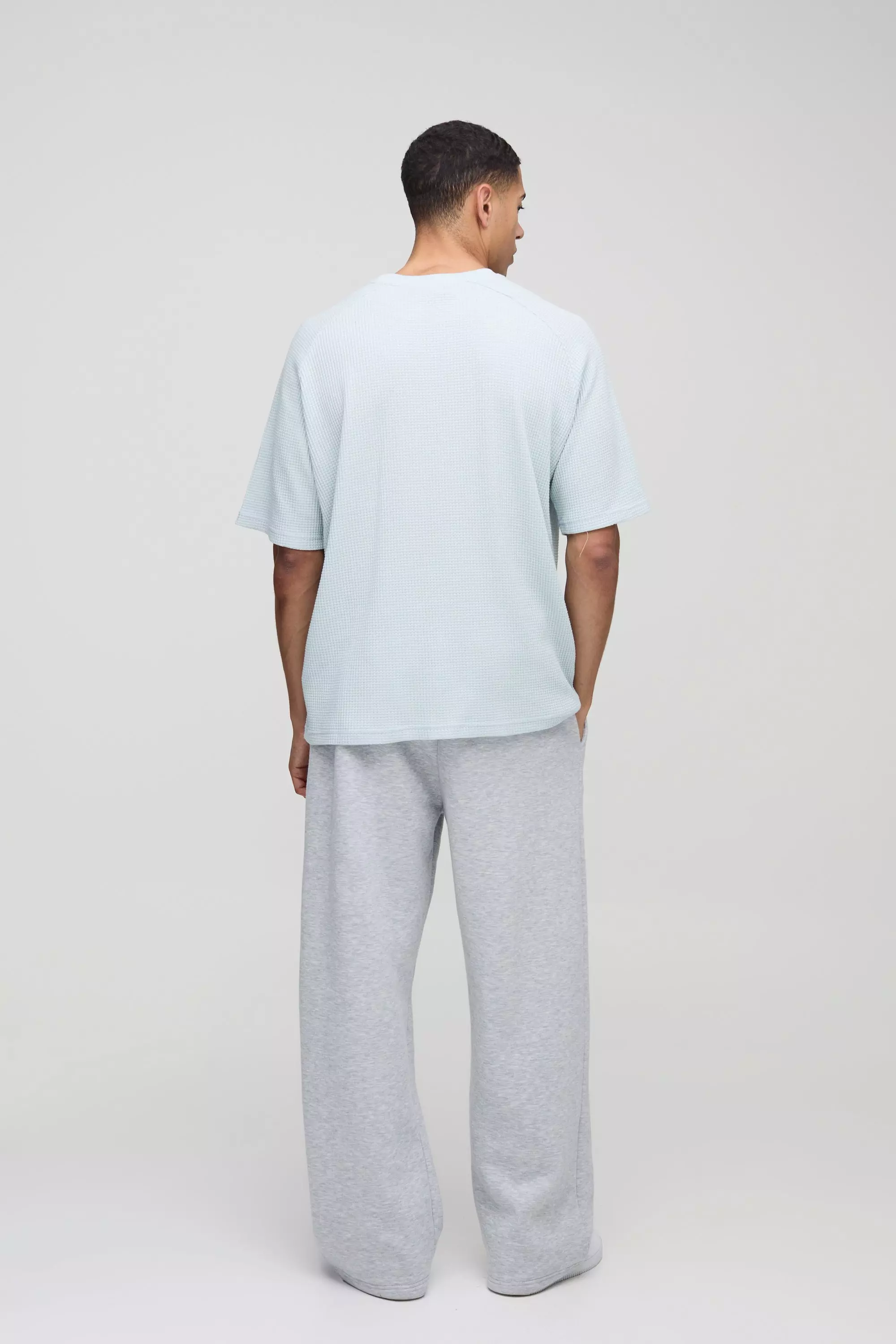 Blue Oversized Raglan Waffle Print T-Shirt alternative image