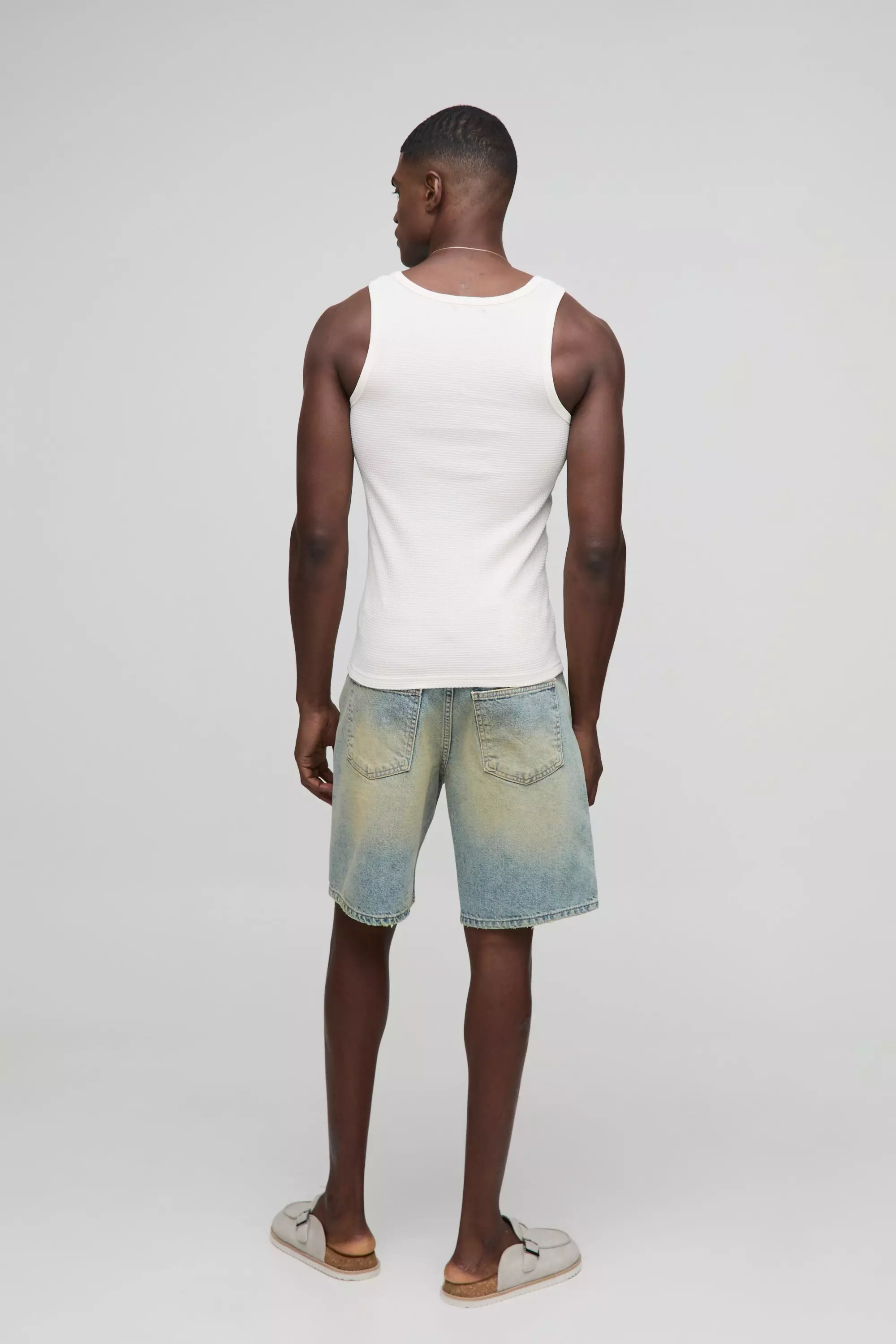 Ecru Muscle Fit Waffle Print Vest alternative image