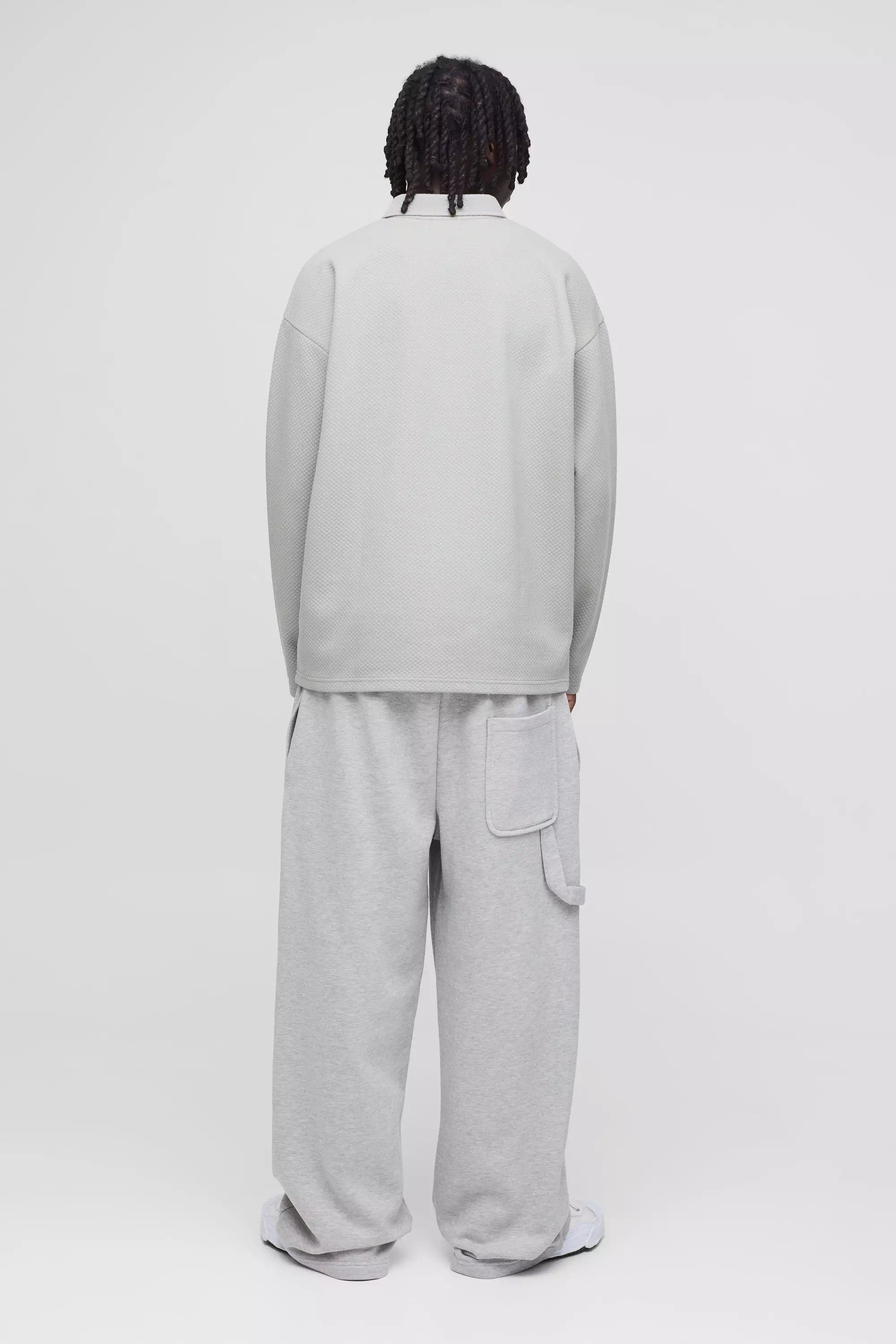 Khaki Oversized Waffle Jacquard Long Sleeve Polo alternative image