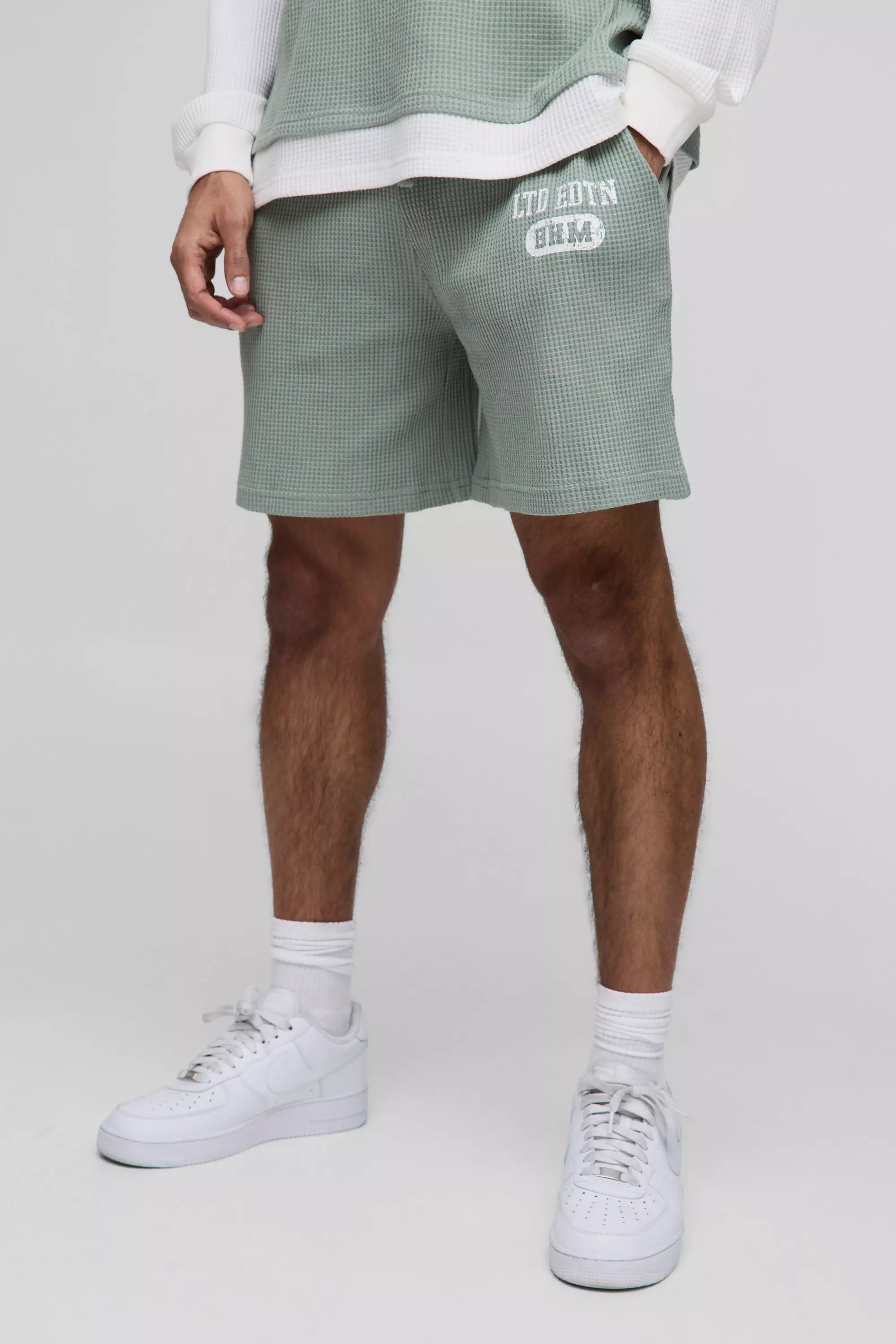 Sage Oversized Waffle Short Length Print Shorts alternative image