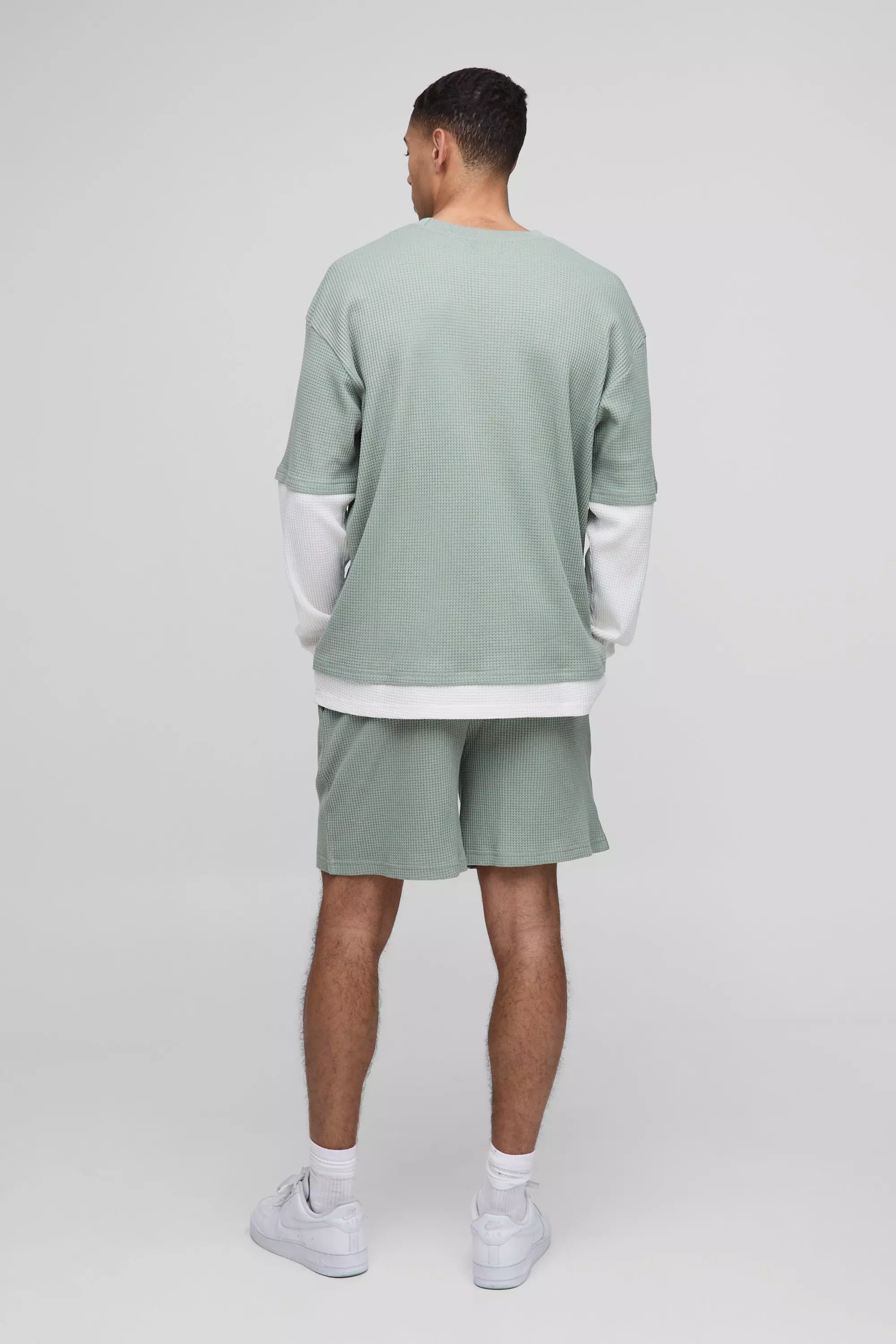 Sage Oversized Waffle Short Length Print Shorts alternative image