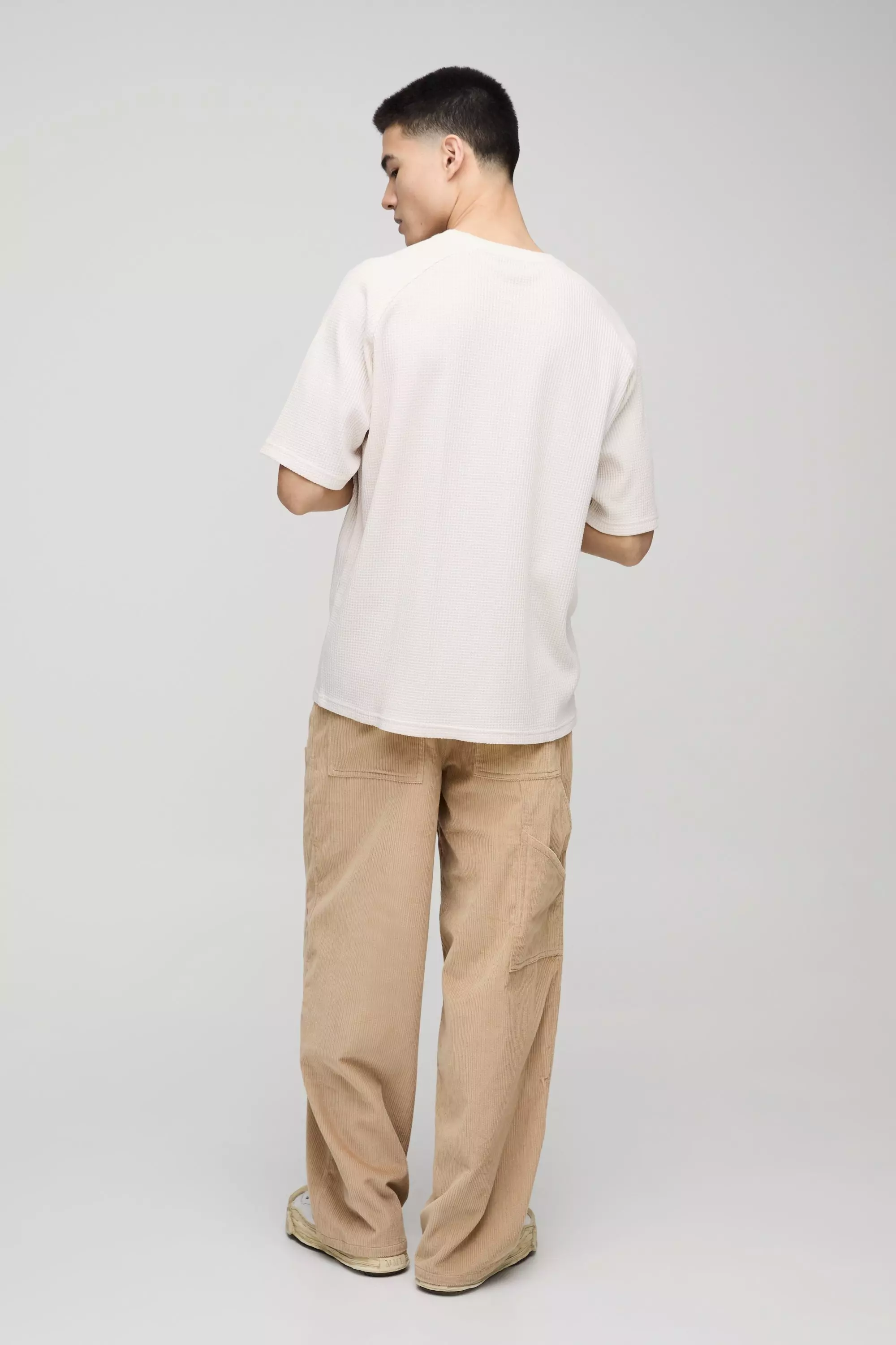 Ecru Oversized Raglan Waffle Print T-Shirt alternative image