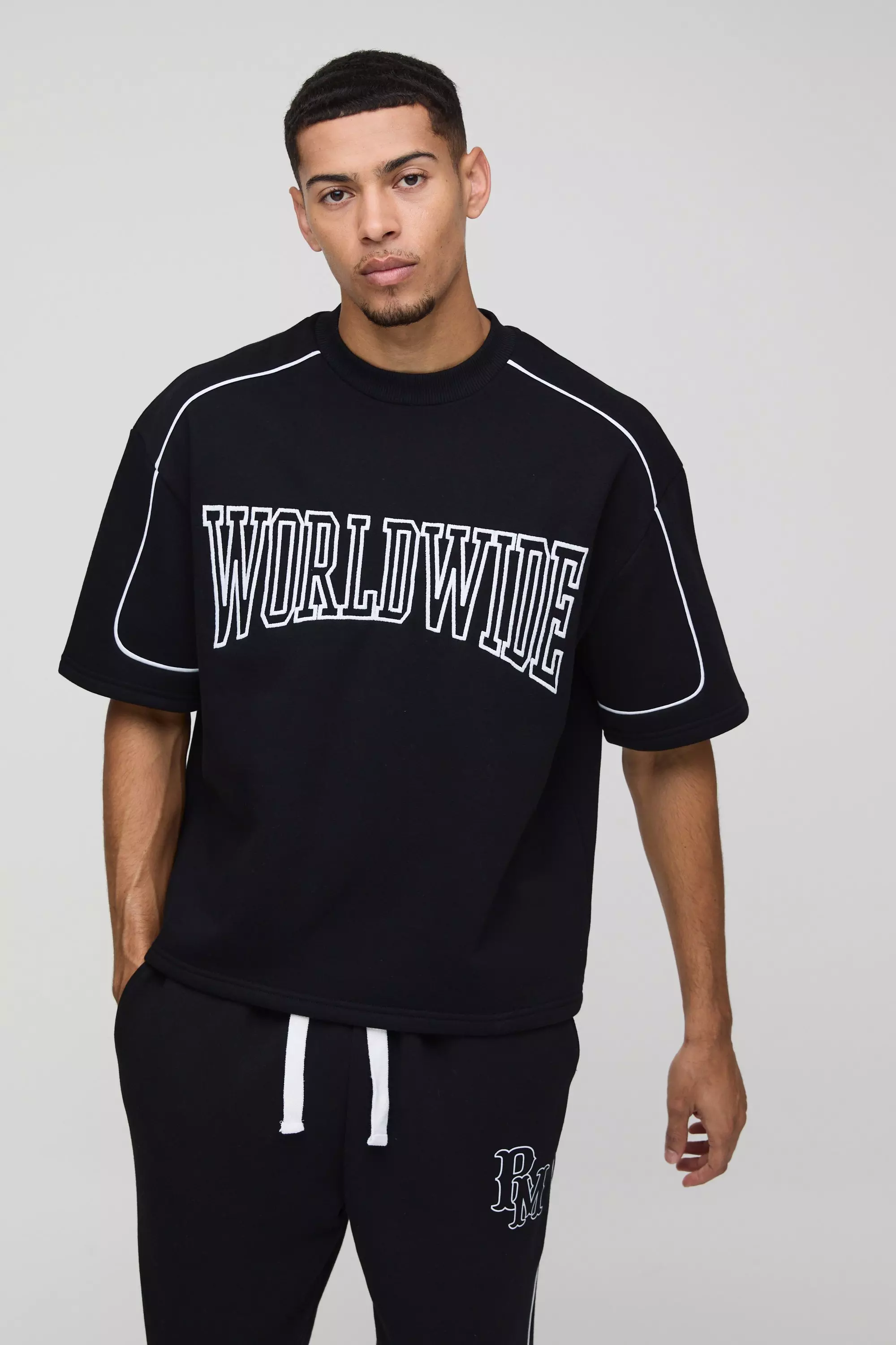 Sweat oversize universitaire à manches 3/4, Black autre image