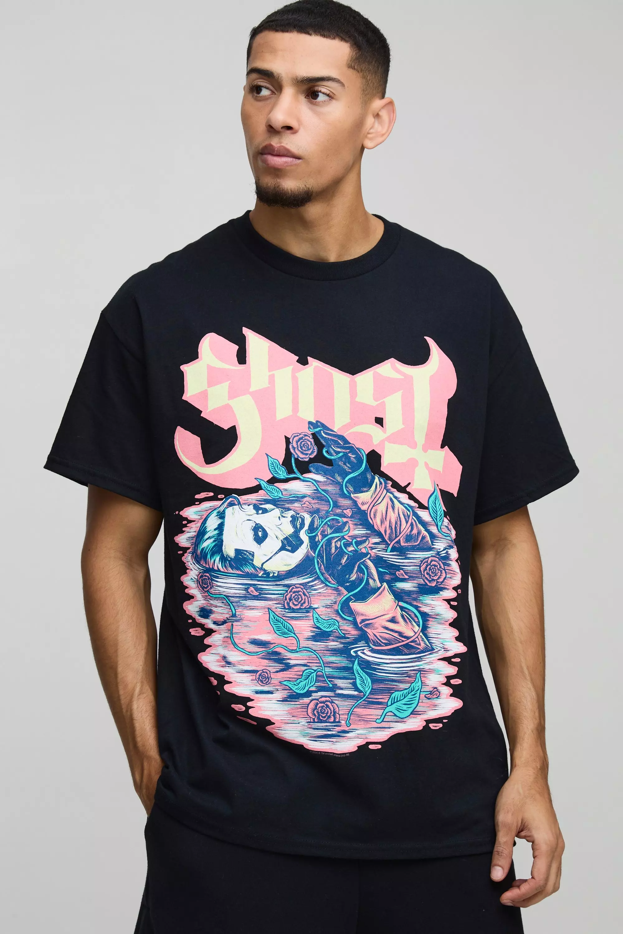 Black Oversized Ghost Band License Print T-Shirt alternative image