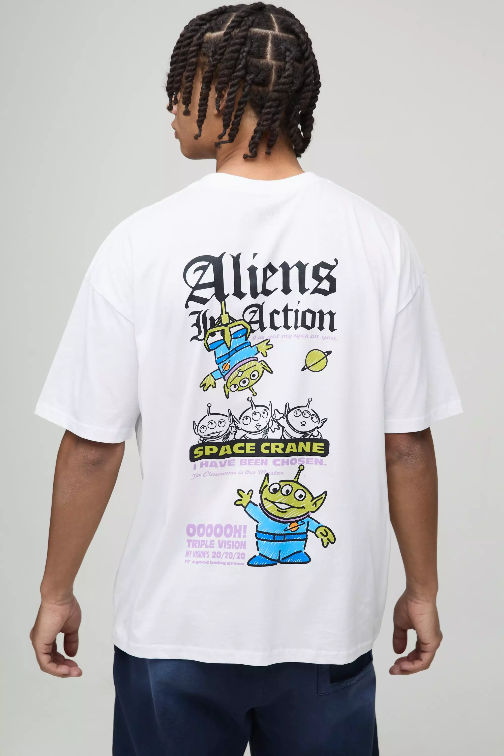 Oversized Pixar Toy Story Aliens License Print T-Shirt White