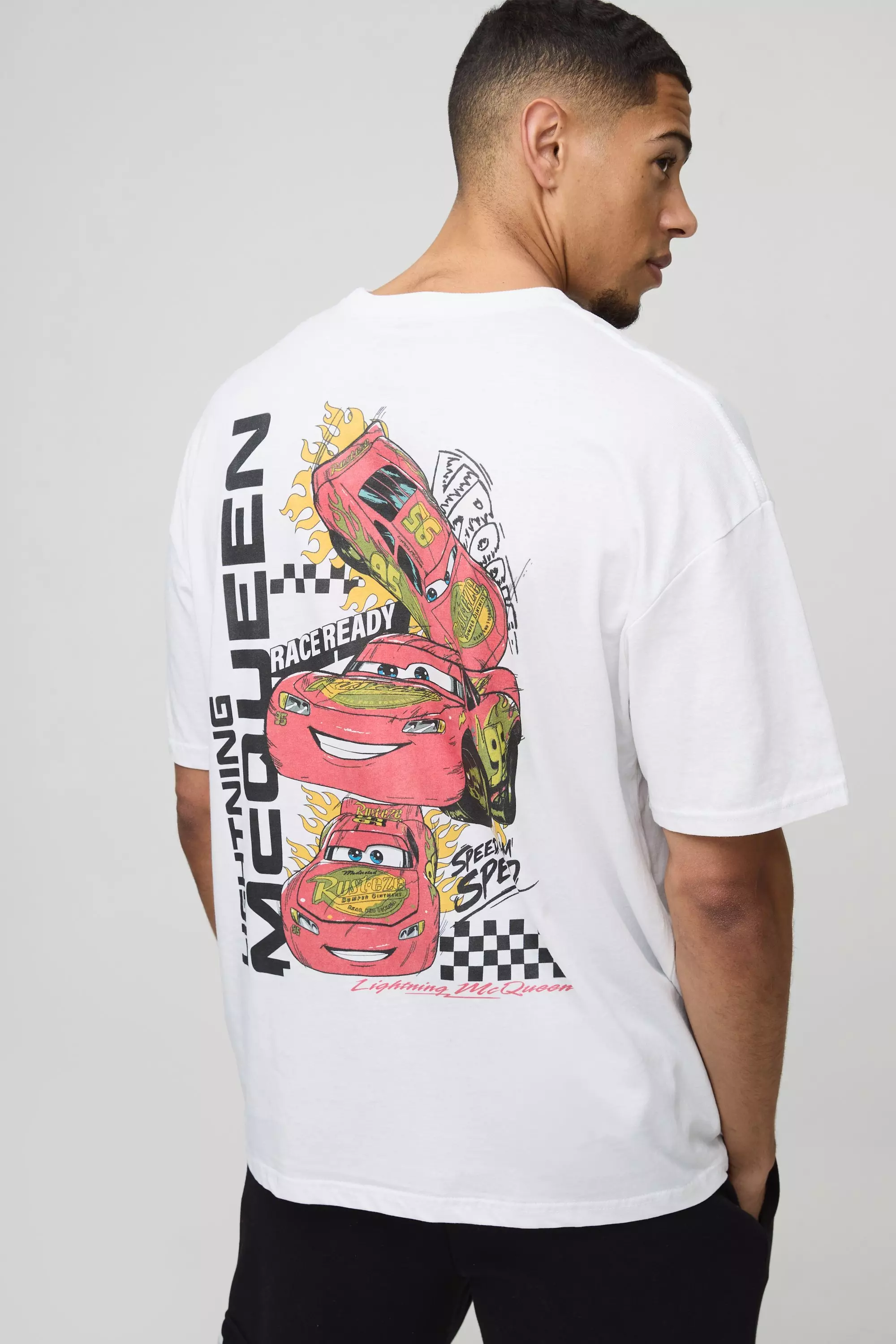 boohoo MAN★半袖 ディズニー Cars Lightning McQueen Tシャツ cmm05984_white_xl?$